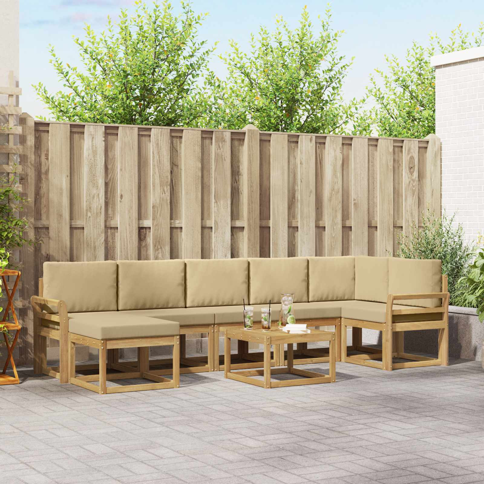 vidaXL Outdoor-Sofagarnitur mit Kissen 8 pcs Weiß und Beige Polyester