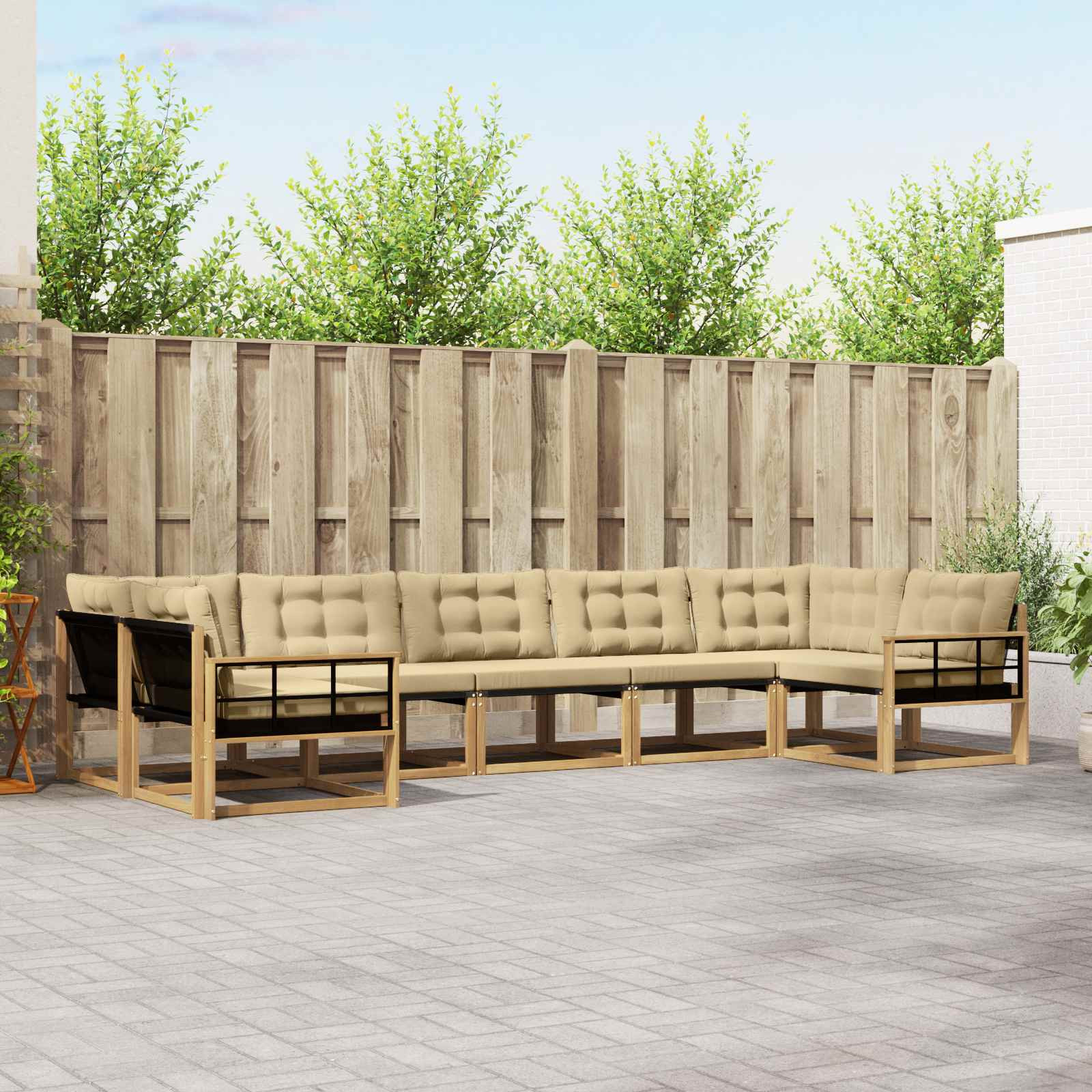 vidaXL Outdoor-Sofagarnitur mit Kissen 7 pcs Weiß und Beige