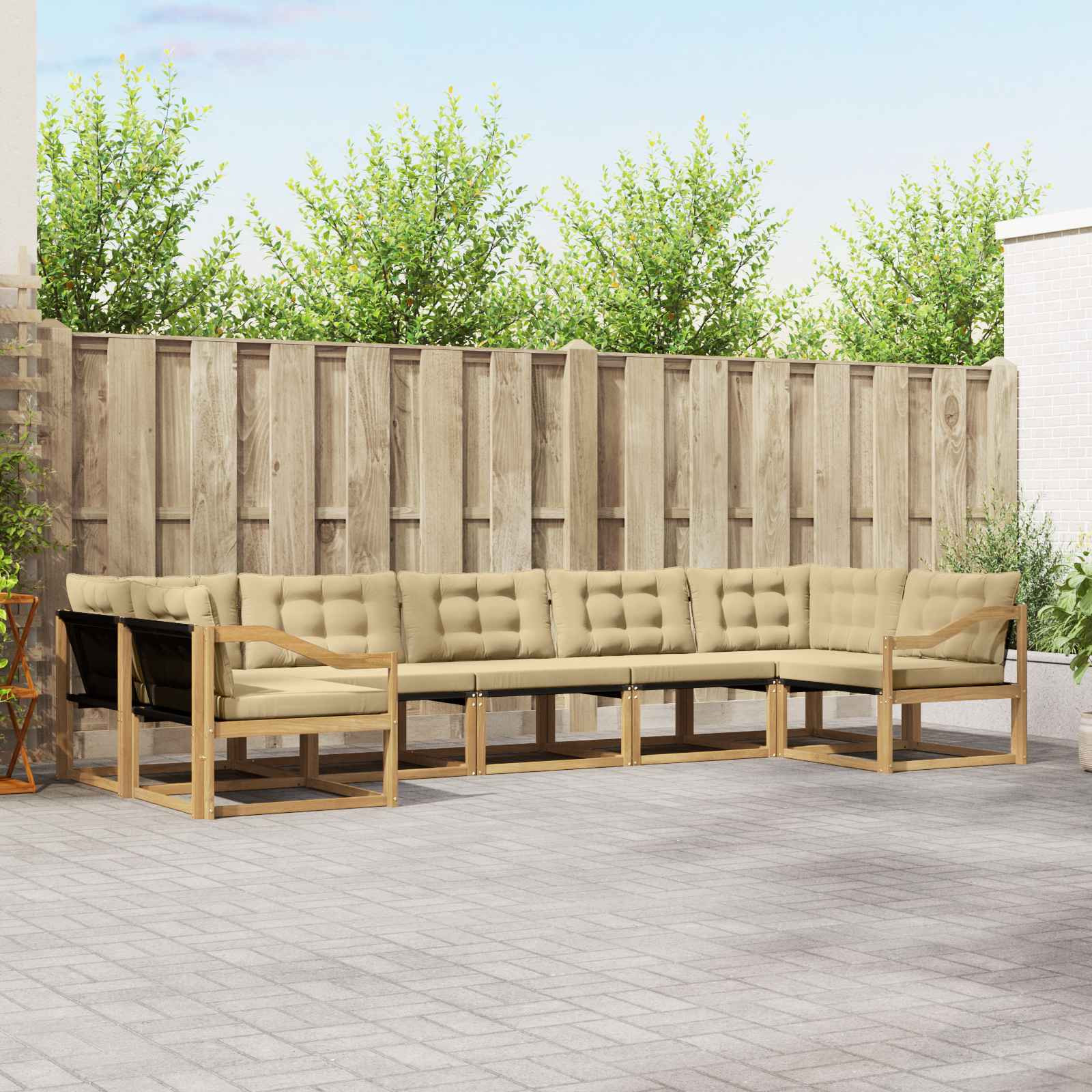 vidaXL Outdoor-Sofagarnitur mit Kissen 7 pcs Weiß und Beige