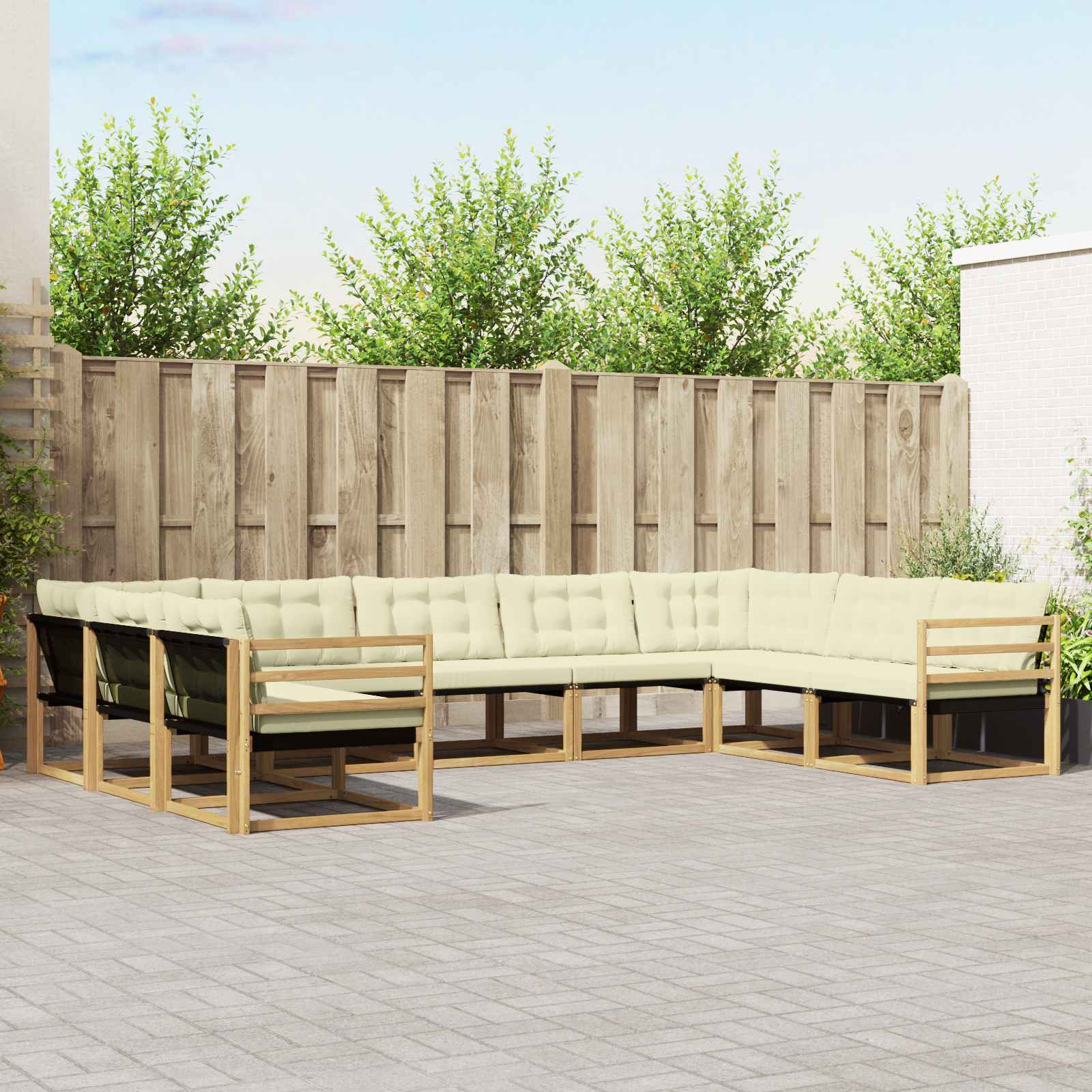 vidaXL Outdoor-Sofagarnitur mit Kissen 9 pcs Weiß und Creme