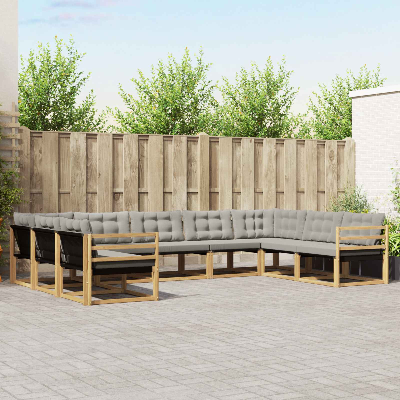 vidaXL Outdoor-Sofagarnitur mit Kissen 9 pcs Weiß und Hellgrau
