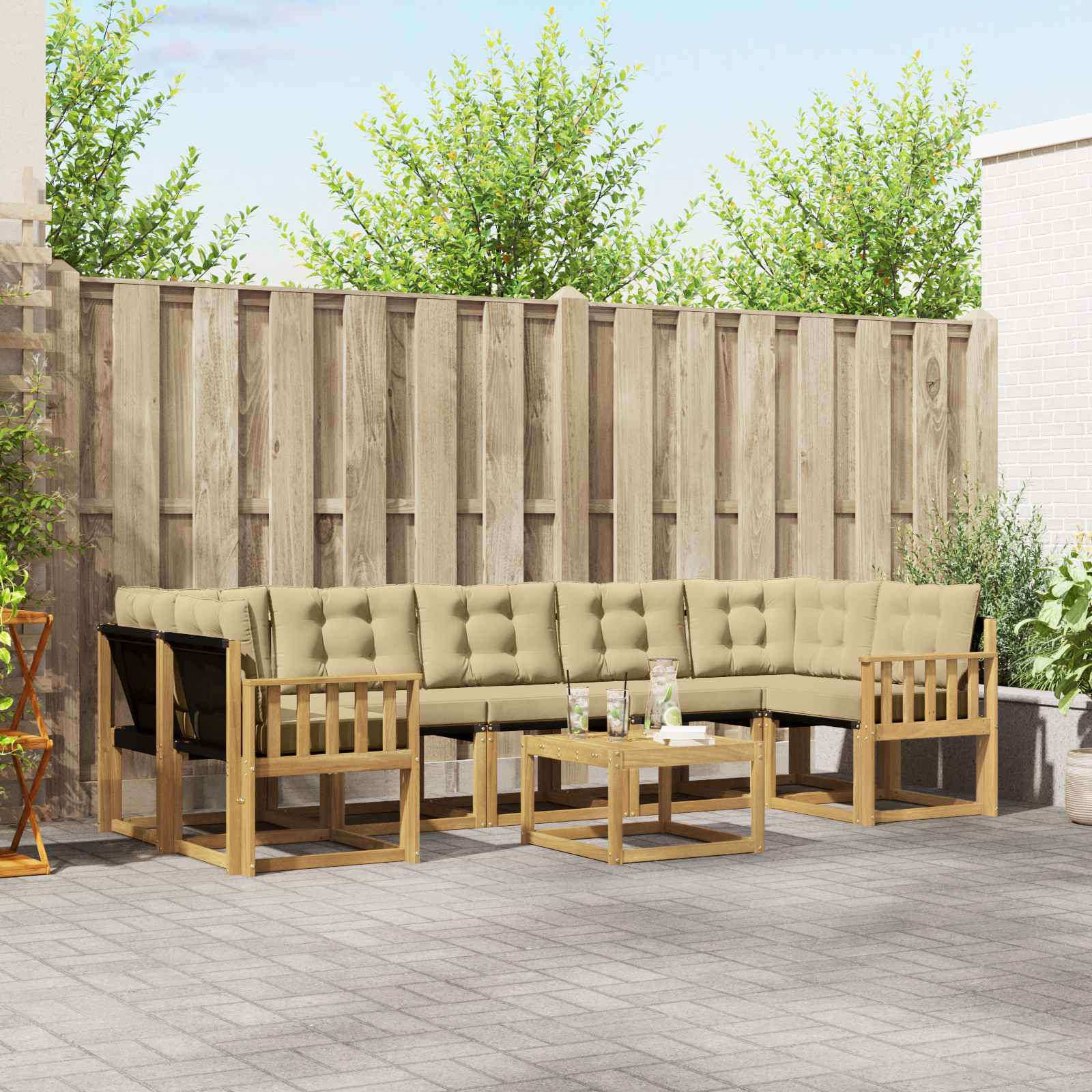 vidaXL Outdoor-Sofagarnitur mit Kissen 8 pcs Weiß und Beige