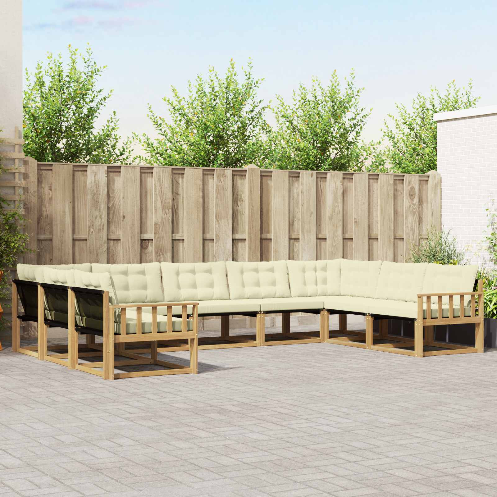 vidaXL Outdoor-Sofagarnitur mit Kissen 9 pcs Weiß und Creme