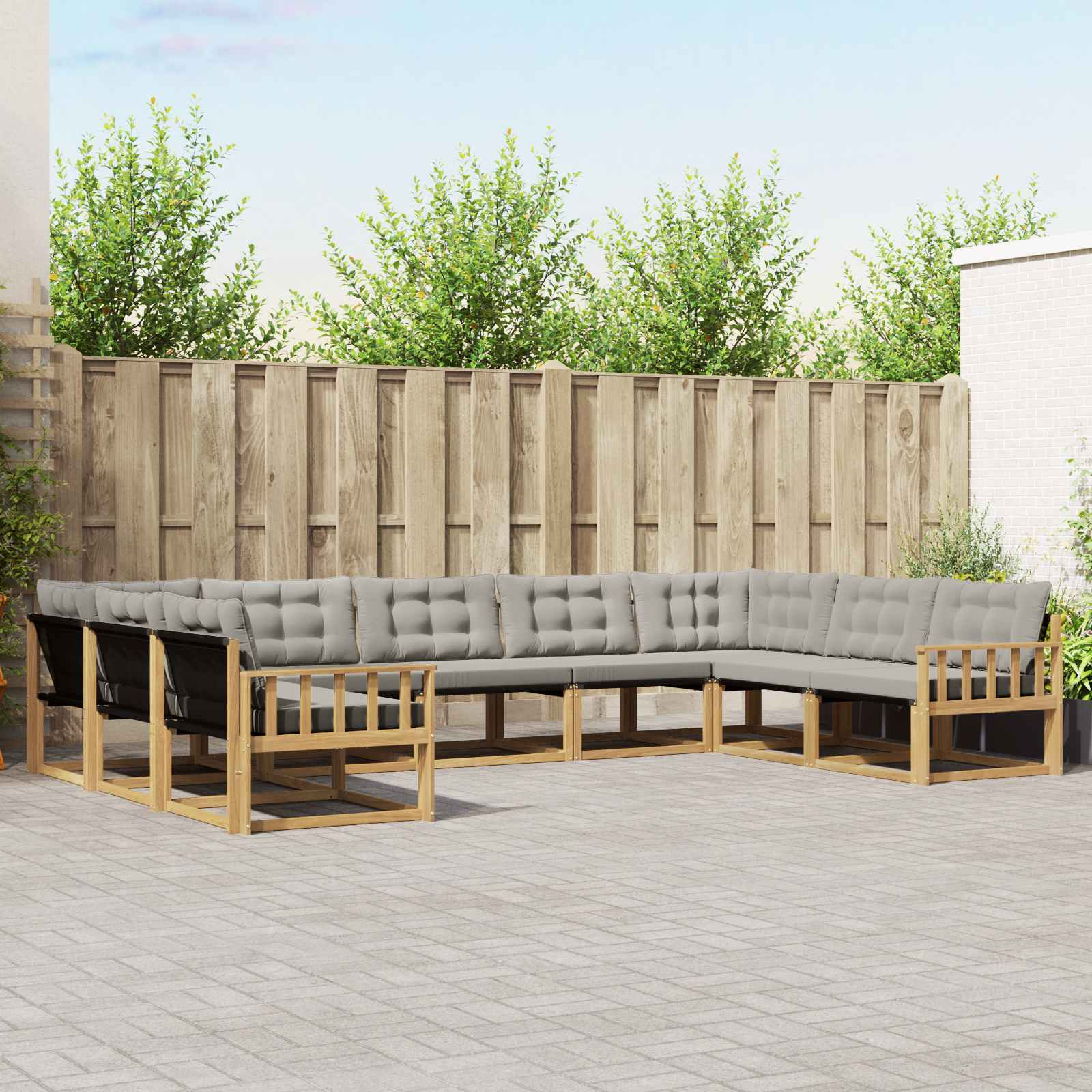 vidaXL Outdoor-Sofagarnitur mit Kissen 9 pcs Weiß und Hellgrau