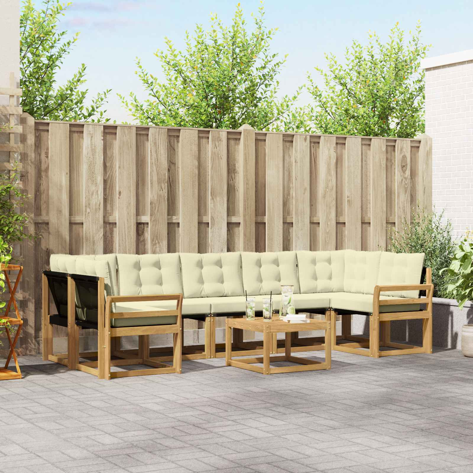 vidaXL Outdoor-Sofagarnitur mit Kissen 8 pcs Weiß und Creme