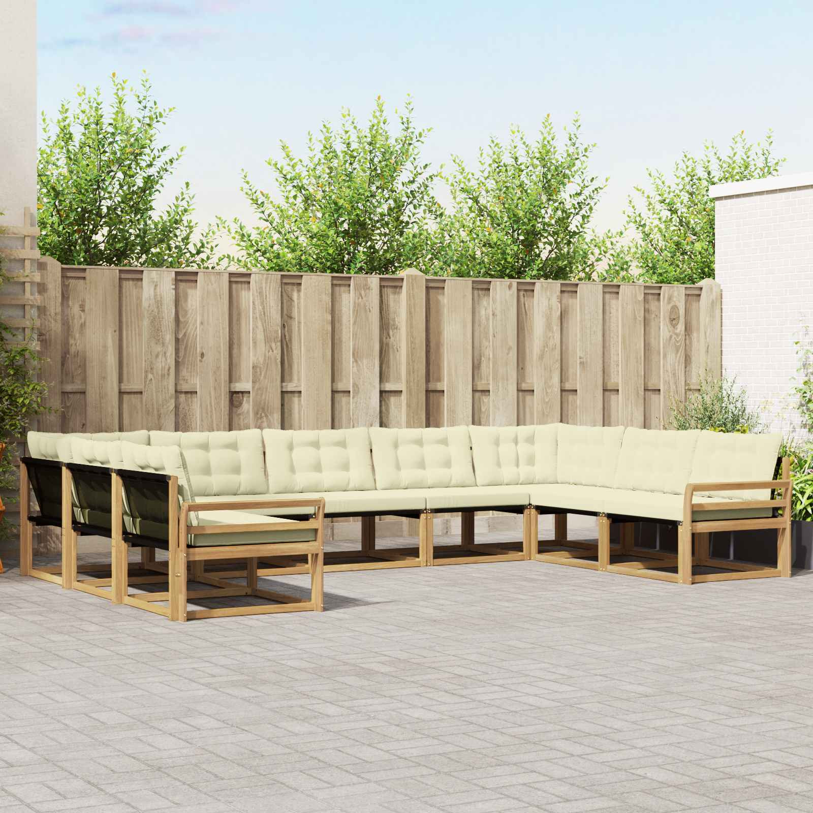 vidaXL Outdoor-Sofagarnitur mit Kissen 9 pcs Weiß und Creme