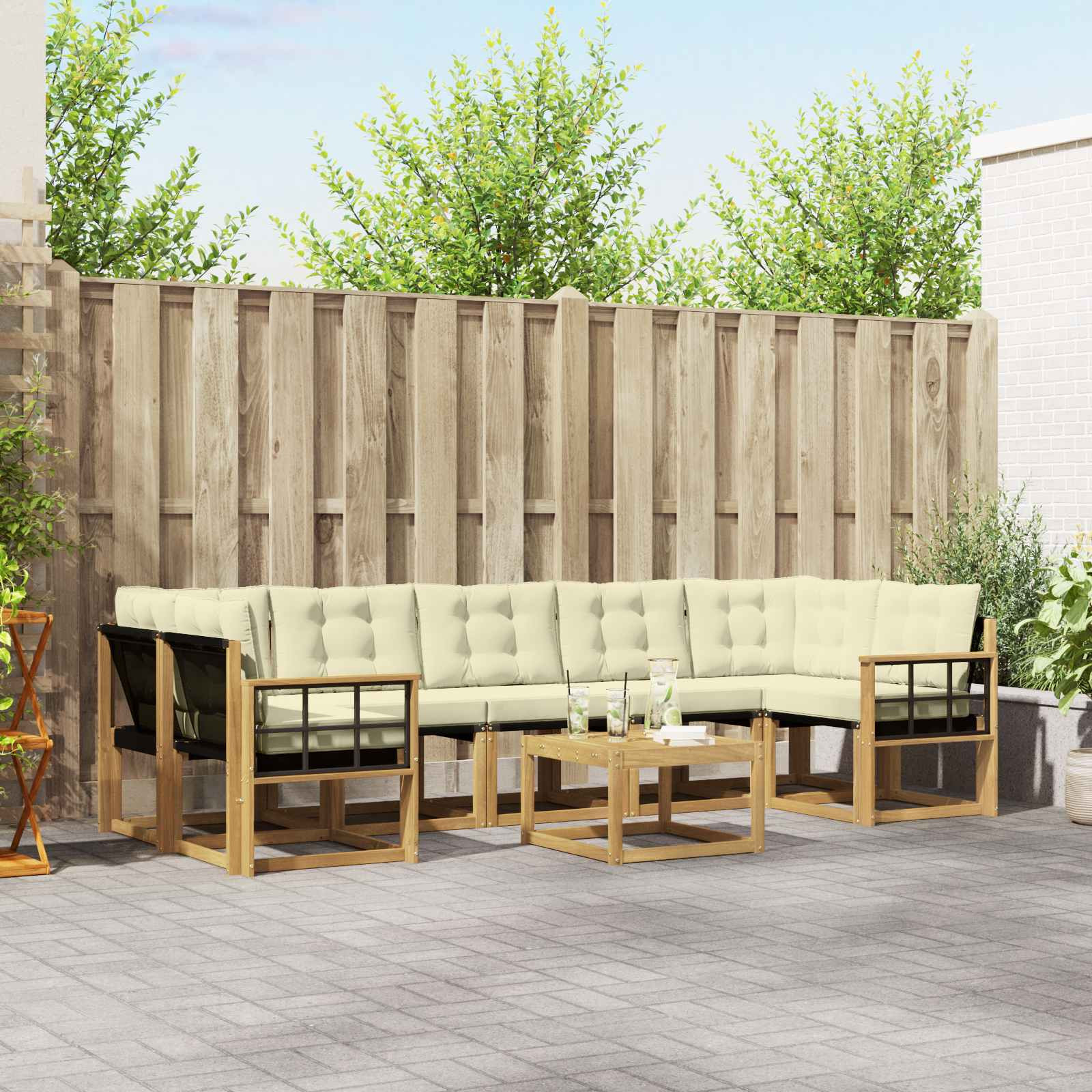 vidaXL Outdoor-Sofagarnitur mit Kissen 8 pcs Weiß und Creme