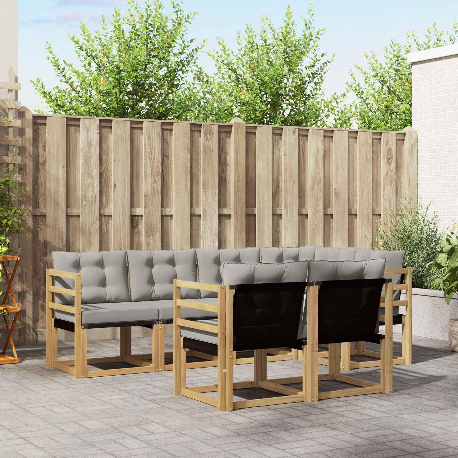 vidaXL Outdoor-Sofagarnitur mit Kissen 7 pcs Weiß und Hellgrau