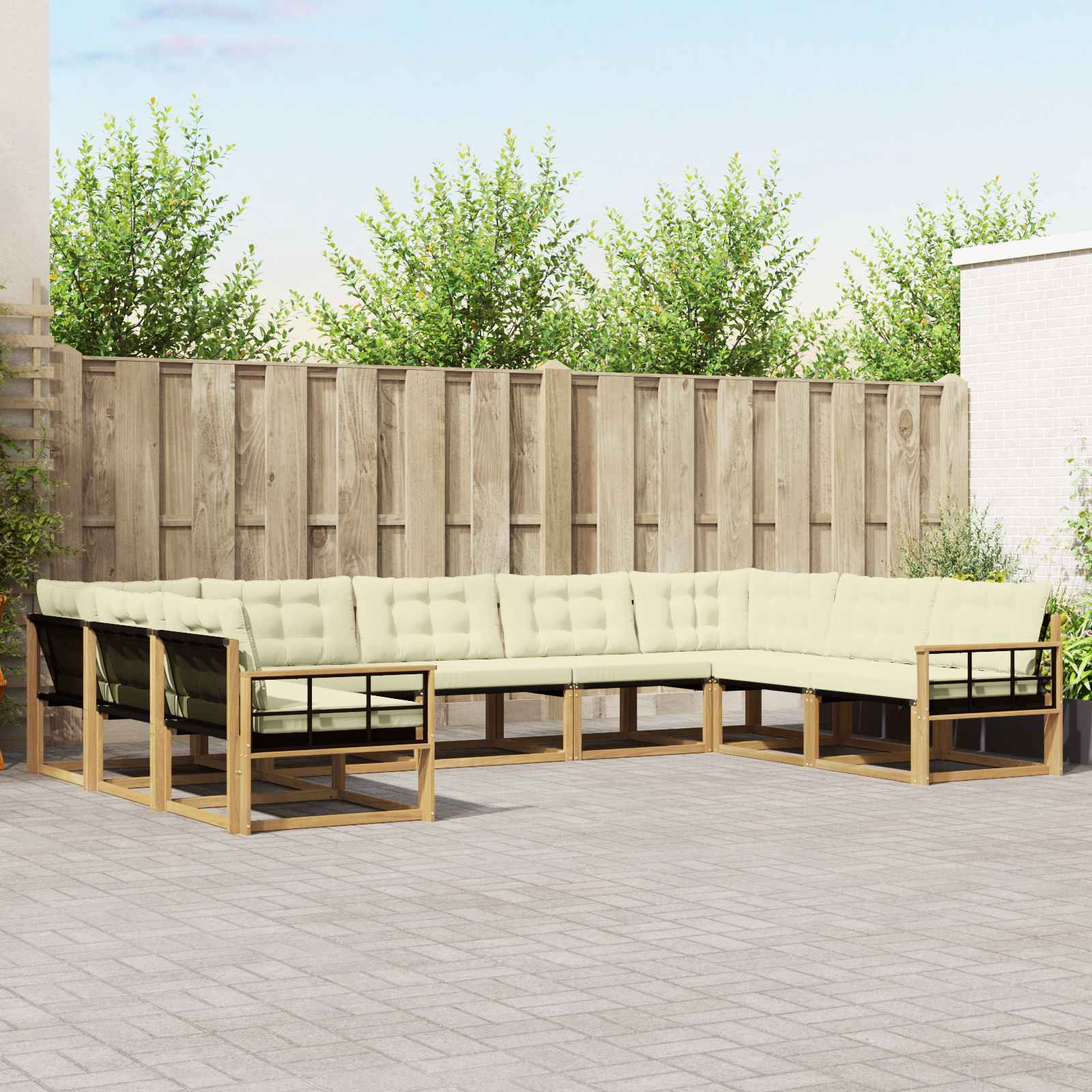 vidaXL Outdoor-Sofagarnitur mit Kissen 9 pcs Weiß und Creme