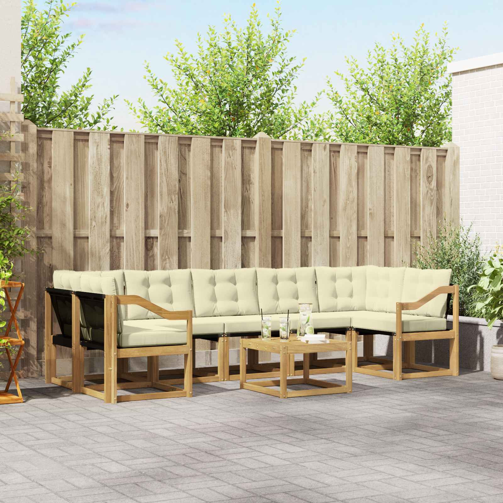 vidaXL Outdoor-Sofagarnitur mit Kissen 8 pcs Weiß und Creme