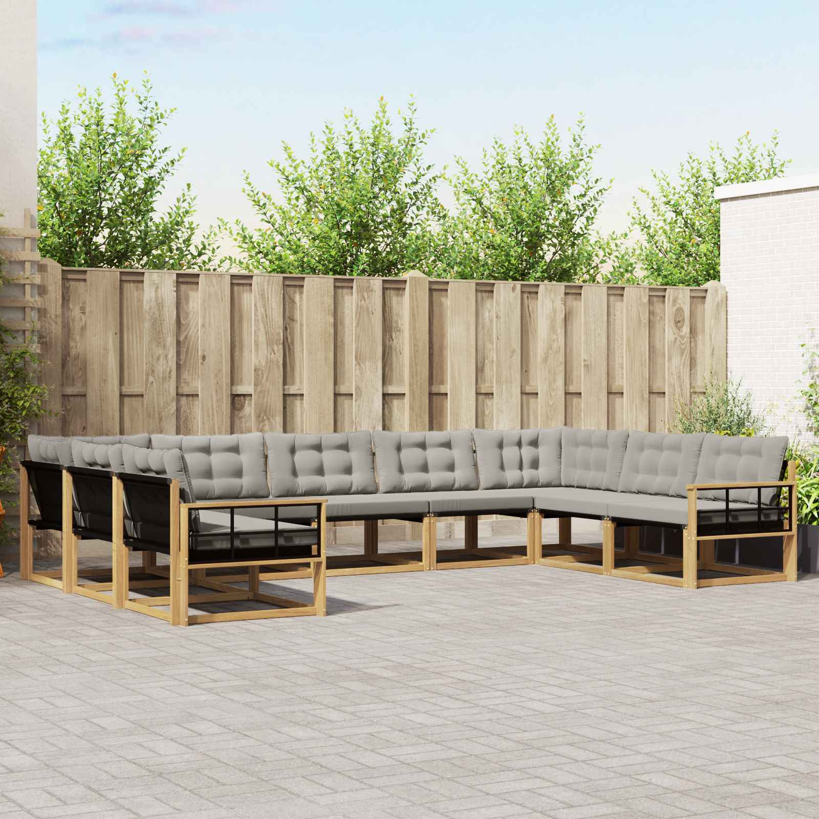 vidaXL Outdoor-Sofagarnitur mit Kissen 9 pcs Weiß und Hellgrau