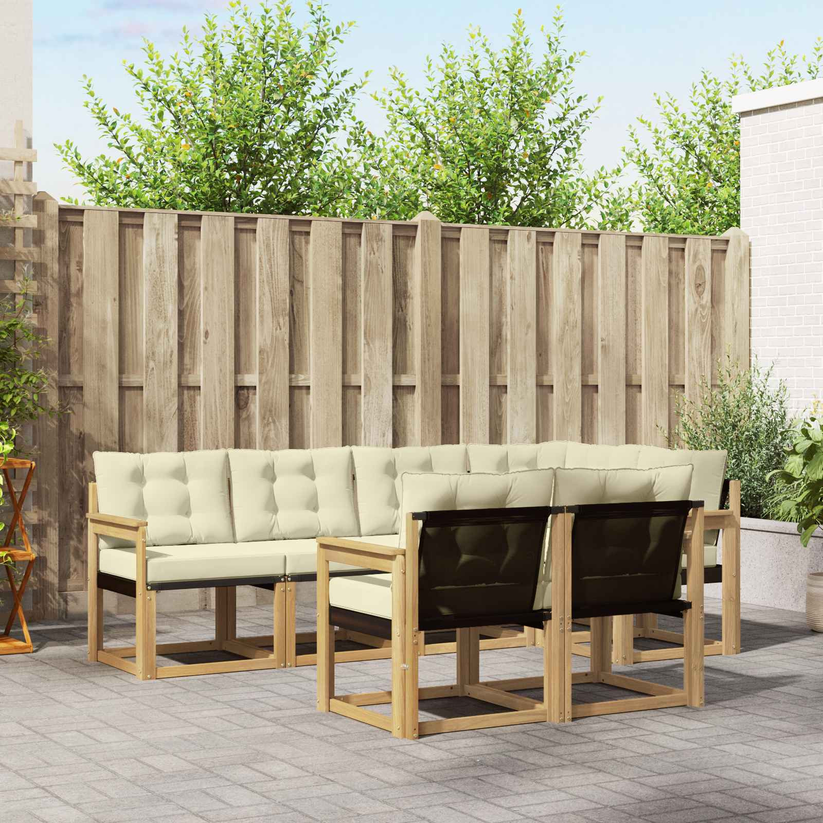 vidaXL Outdoor-Sofagarnitur mit Kissen 7 pcs Weiß und Creme