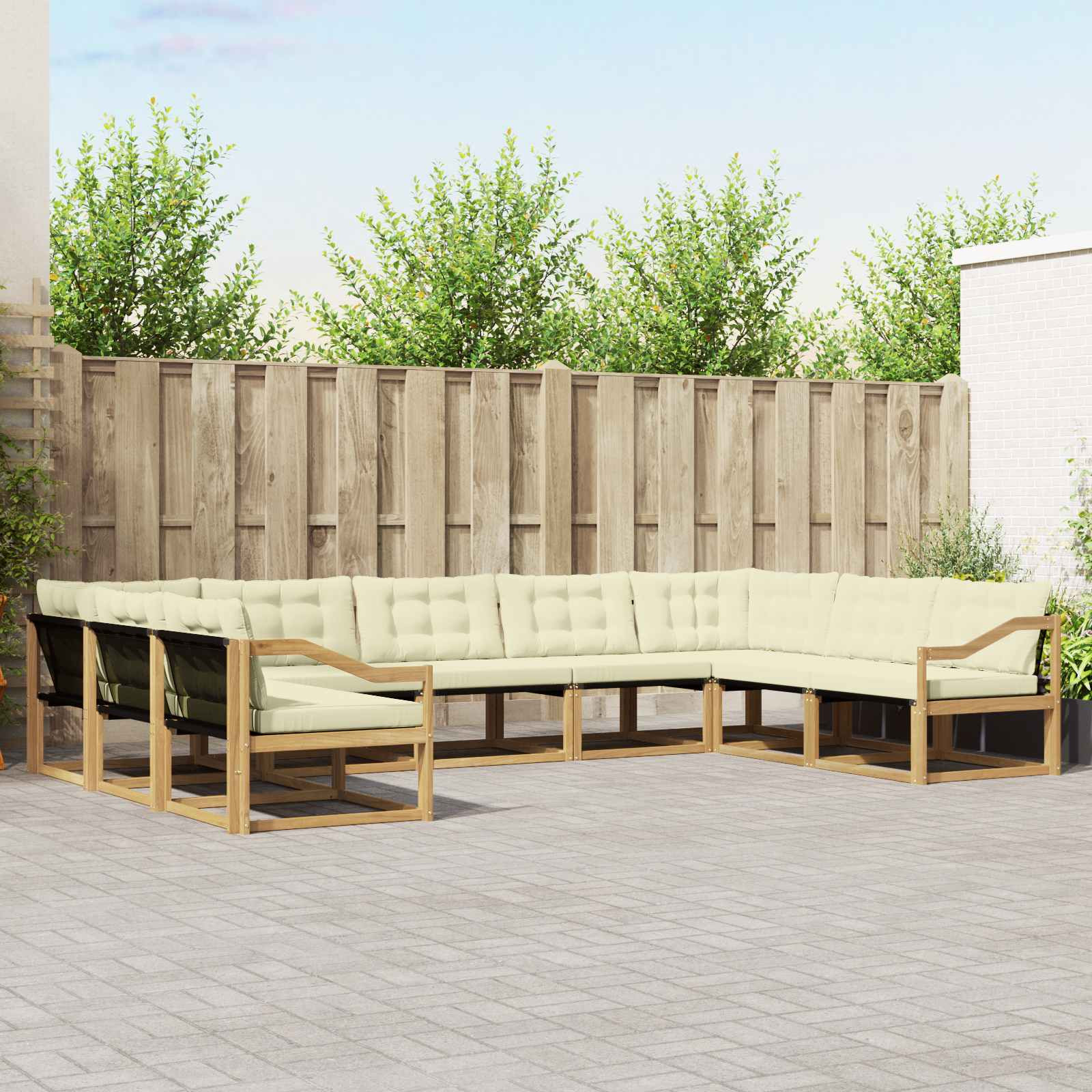 vidaXL Outdoor-Sofagarnitur mit Kissen 9 pcs Weiß und Creme