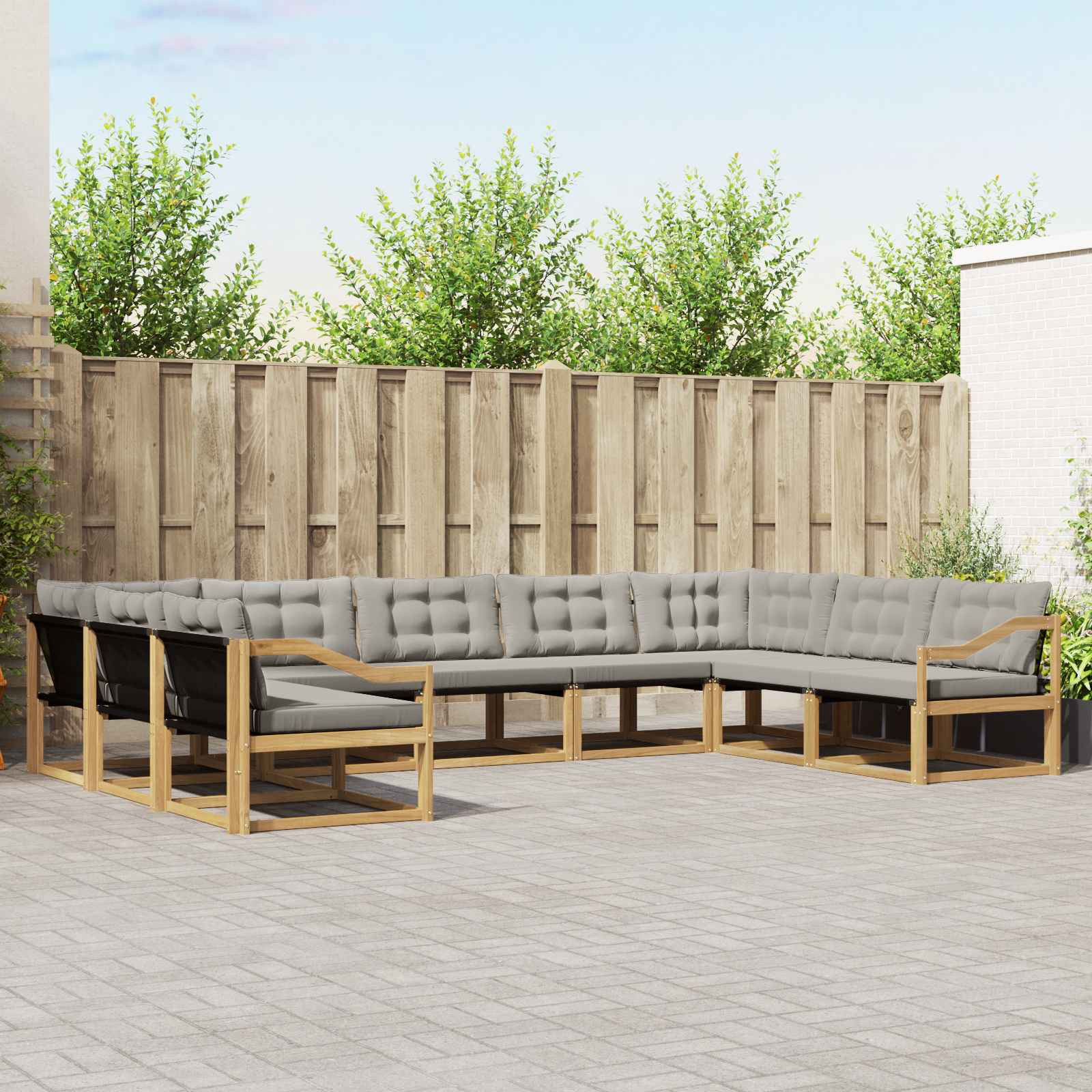 vidaXL Outdoor-Sofagarnitur mit Kissen 9 pcs Weiß und Hellgrau
