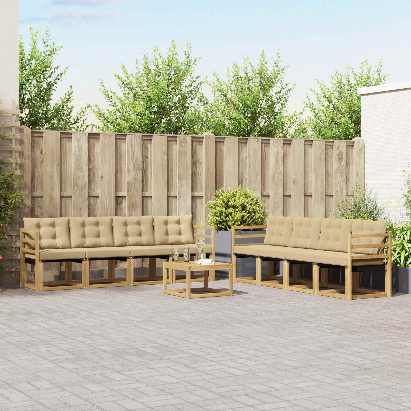 vidaXL Outdoor-Sofagarnitur mit Kissen 9 pcs Weiß und Beige