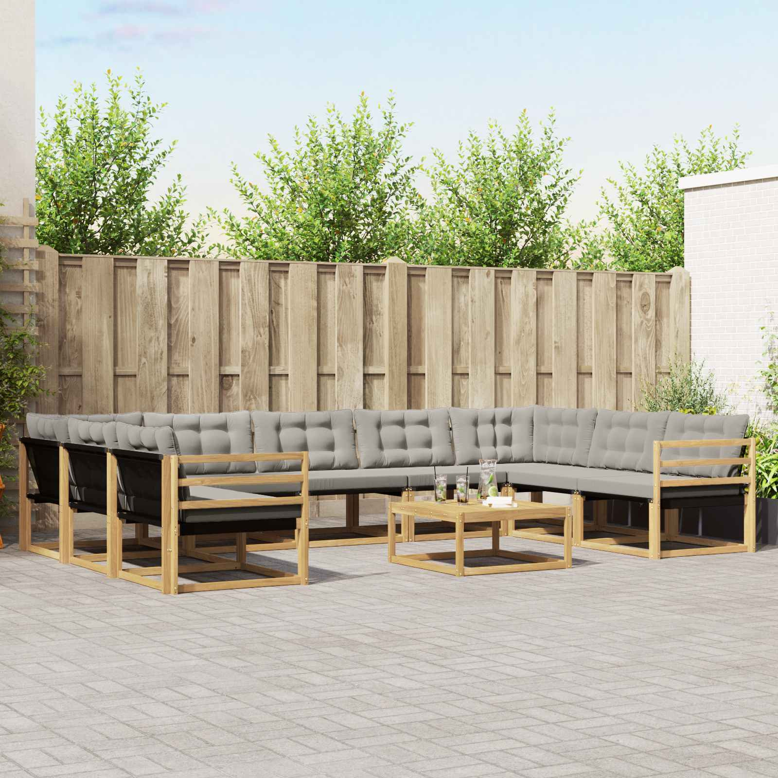 vidaXL Outdoor-Sofagarnitur 10 pcs Weiß und Hellgrau