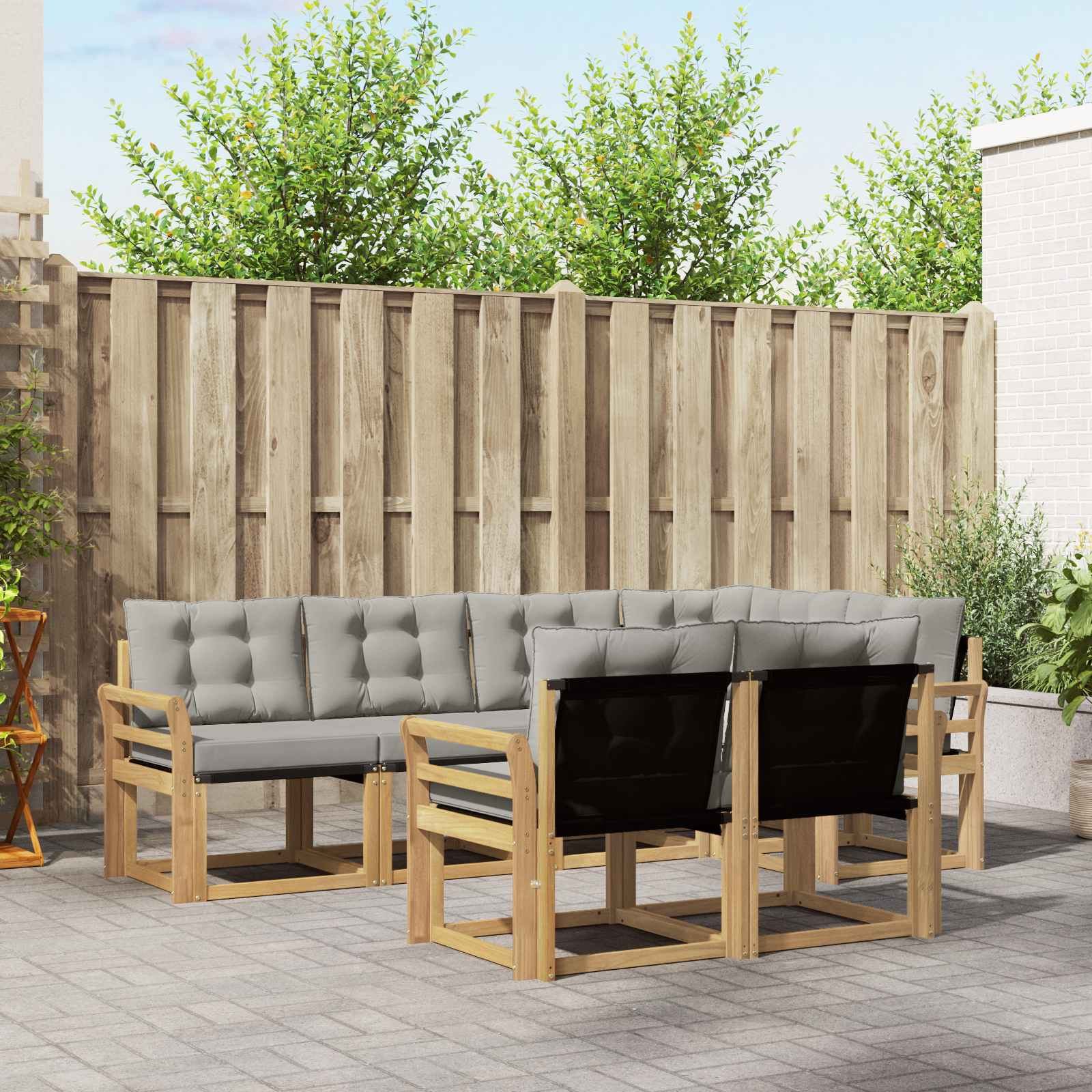 vidaXL Outdoor-Sofagarnitur mit Kissen 7 pcs Weiß und Hellgrau