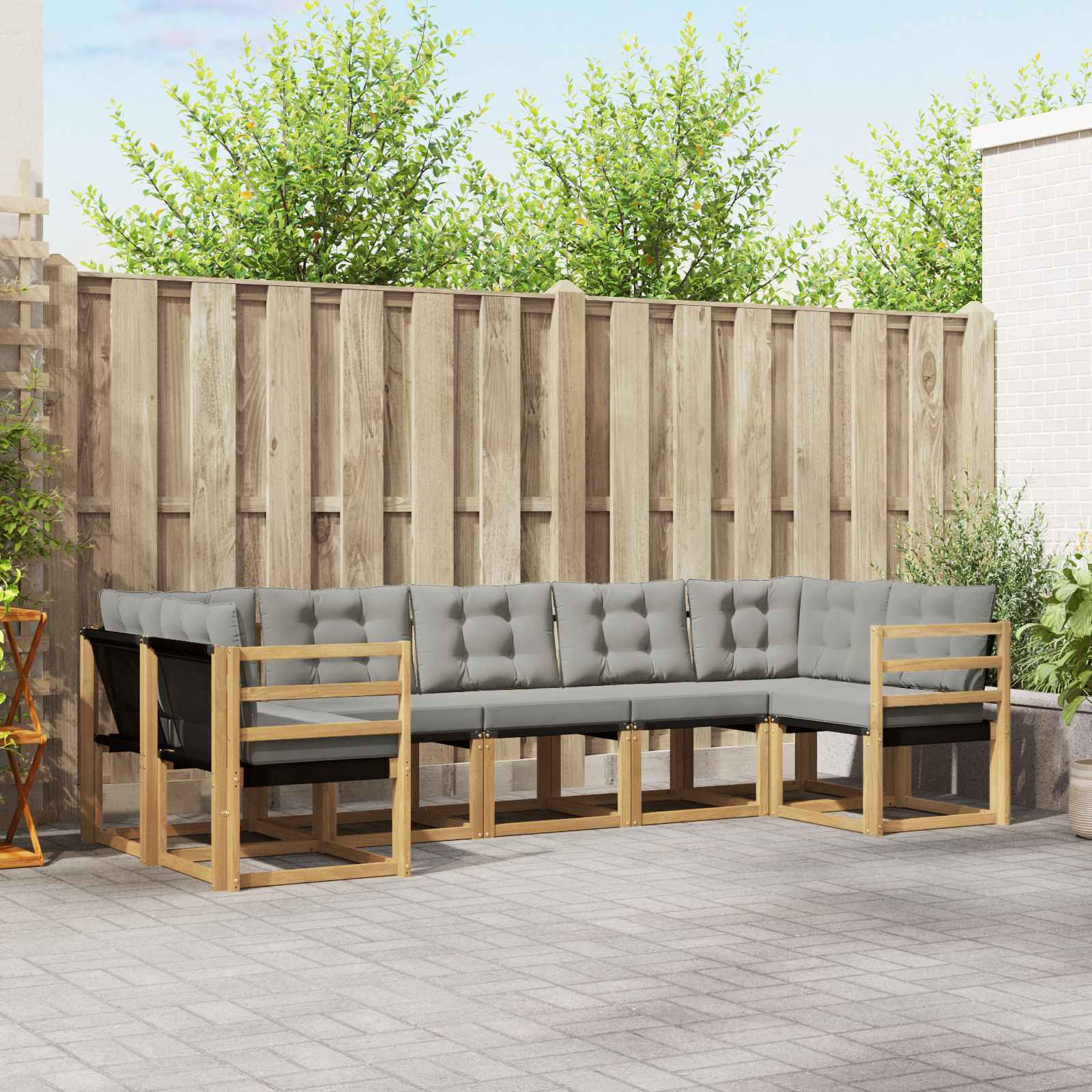 vidaXL Outdoor-Sofagarnitur mit Kissen 7 pcs Weiß und Hellgrau
