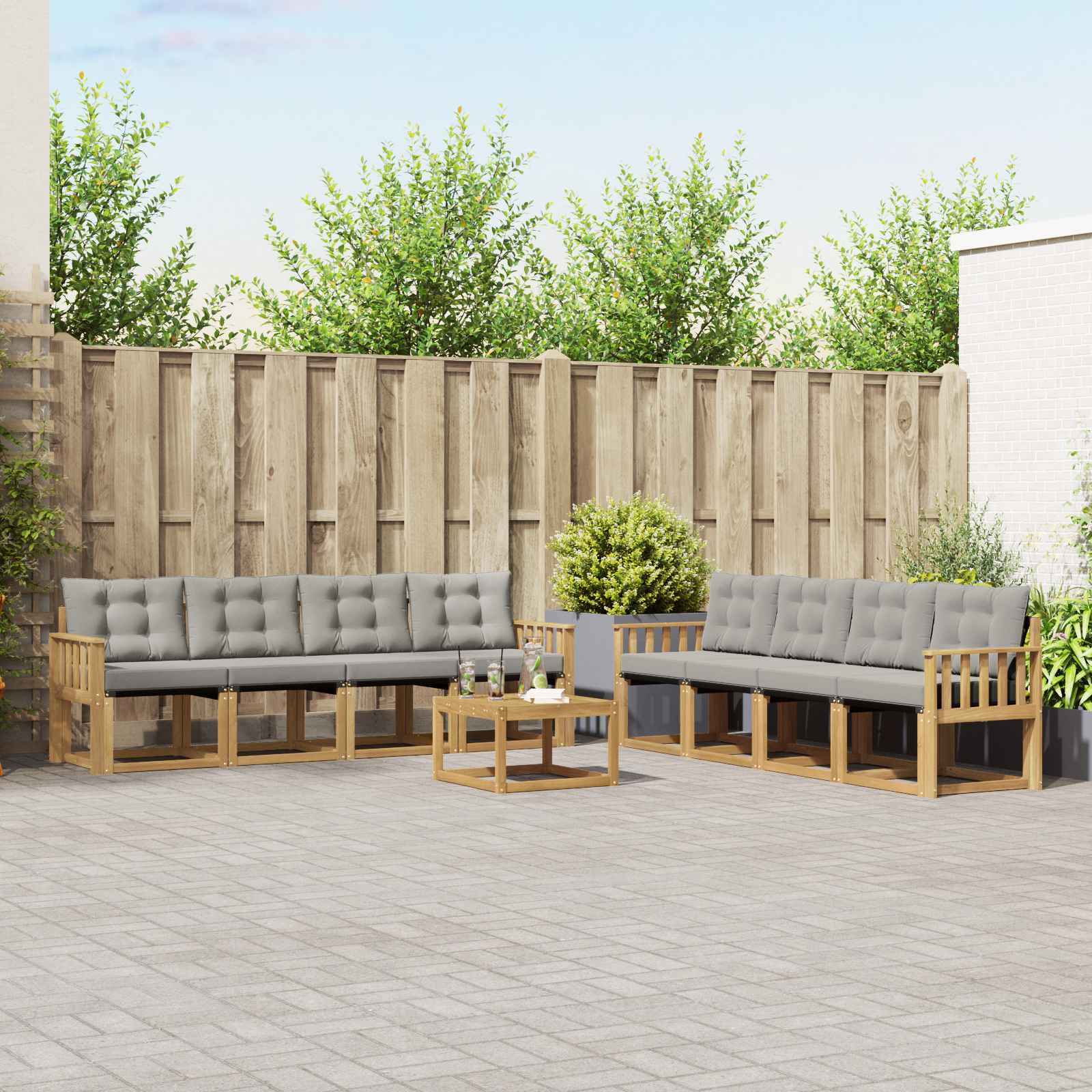 vidaXL Outdoor-Sofagarnitur mit Kissen 9 pcs Weiß und Hellgrau