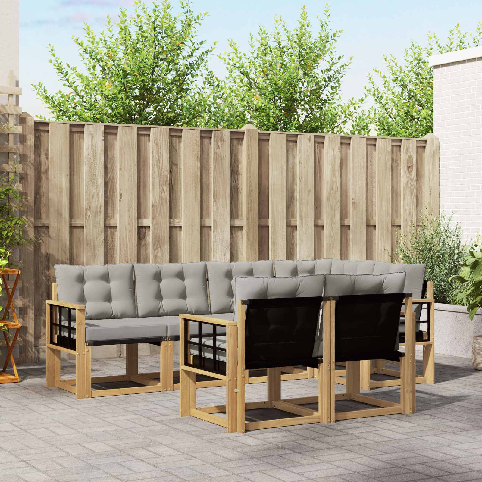 vidaXL Outdoor-Sofagarnitur mit Kissen 7 pcs Weiß und Hellgrau