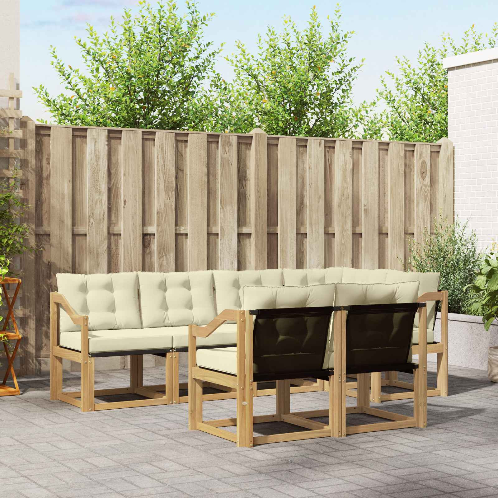 vidaXL Outdoor-Sofagarnitur mit Kissen 7 pcs Weiß und Creme