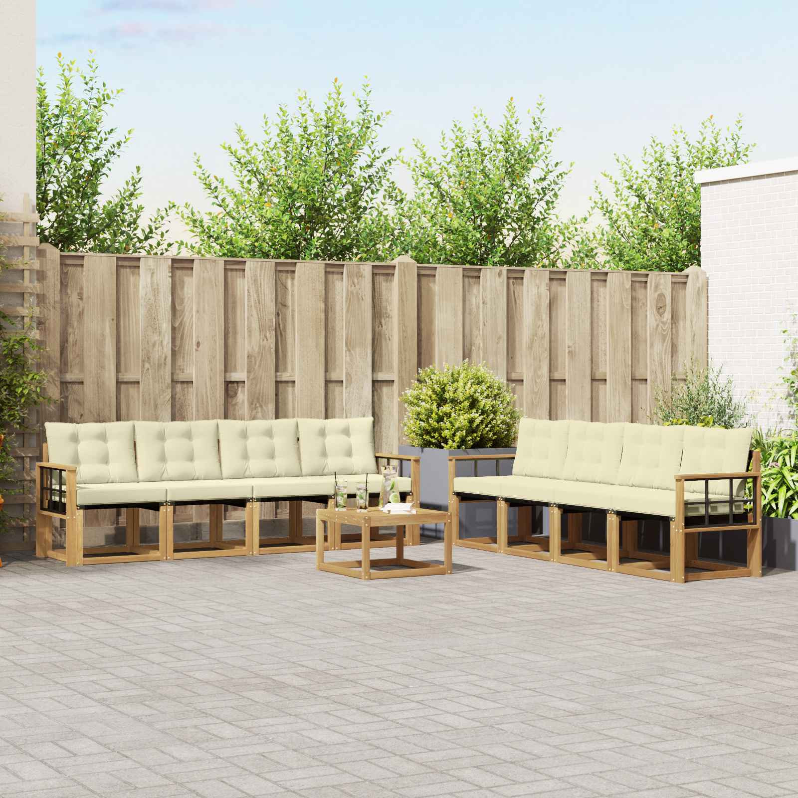 vidaXL Outdoor-Sofagarnitur mit Kissen 9 pcs Weiß und Creme