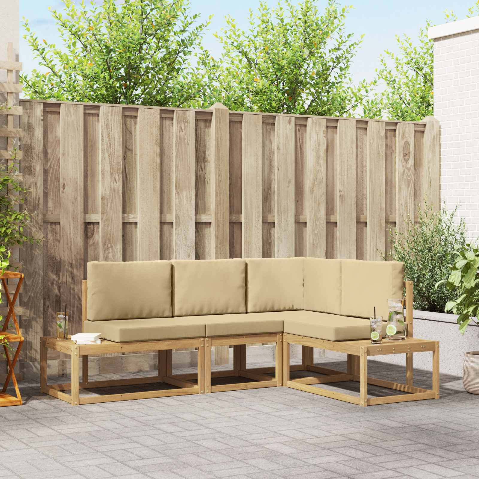 vidaXL Outdoor-Sofagarnitur 3 Stück Weiß und Beige Polyester