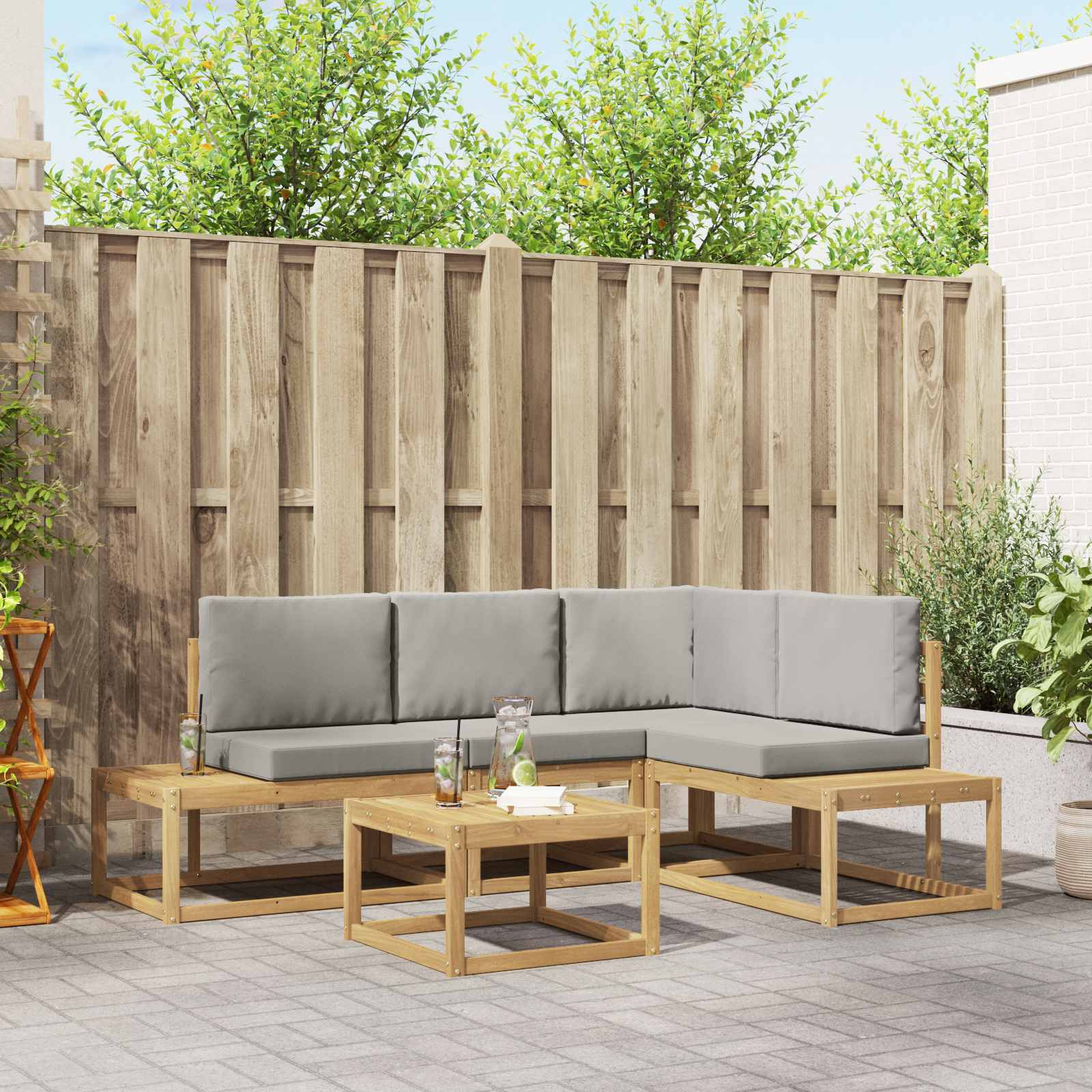 vidaXL Outdoor-Sofagarnitur 4 Stück Weiß und Hellgrau Polyester