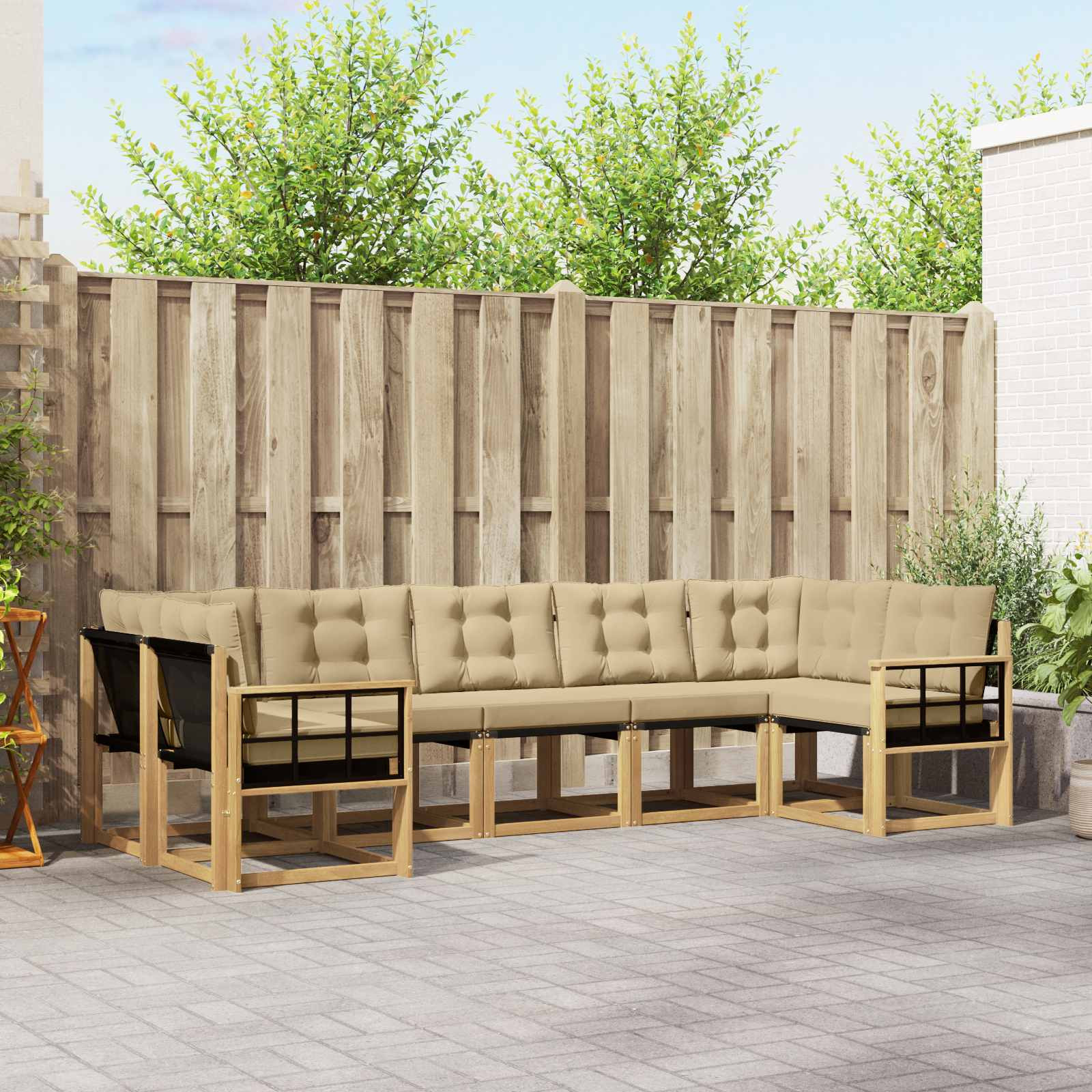 vidaXL Outdoor-Sofagarnitur mit Kissen 7 pcs Weiß und Beige