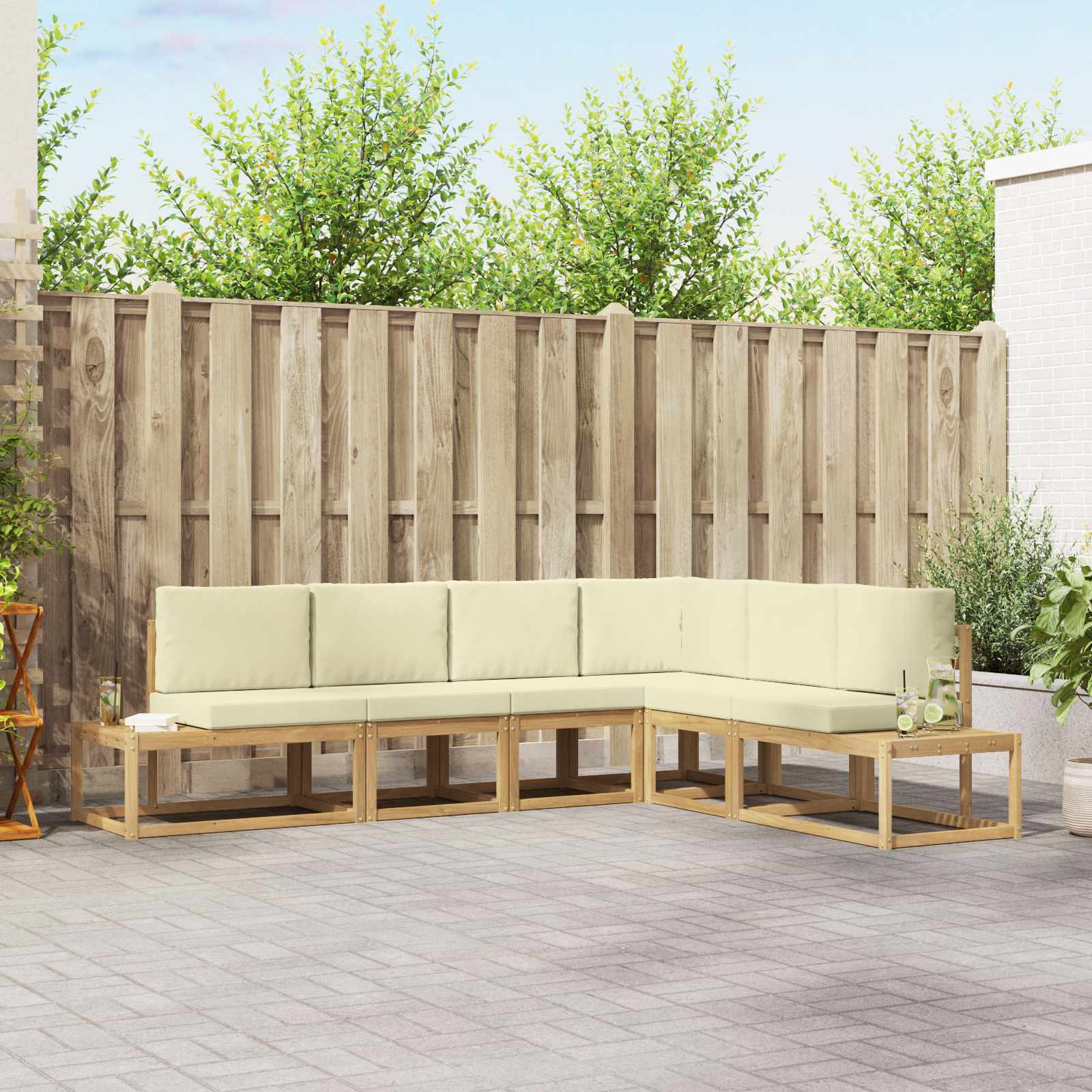 vidaXL Outdoor-Sofagarnitur 4 Stück Weiß und Creme Polyester