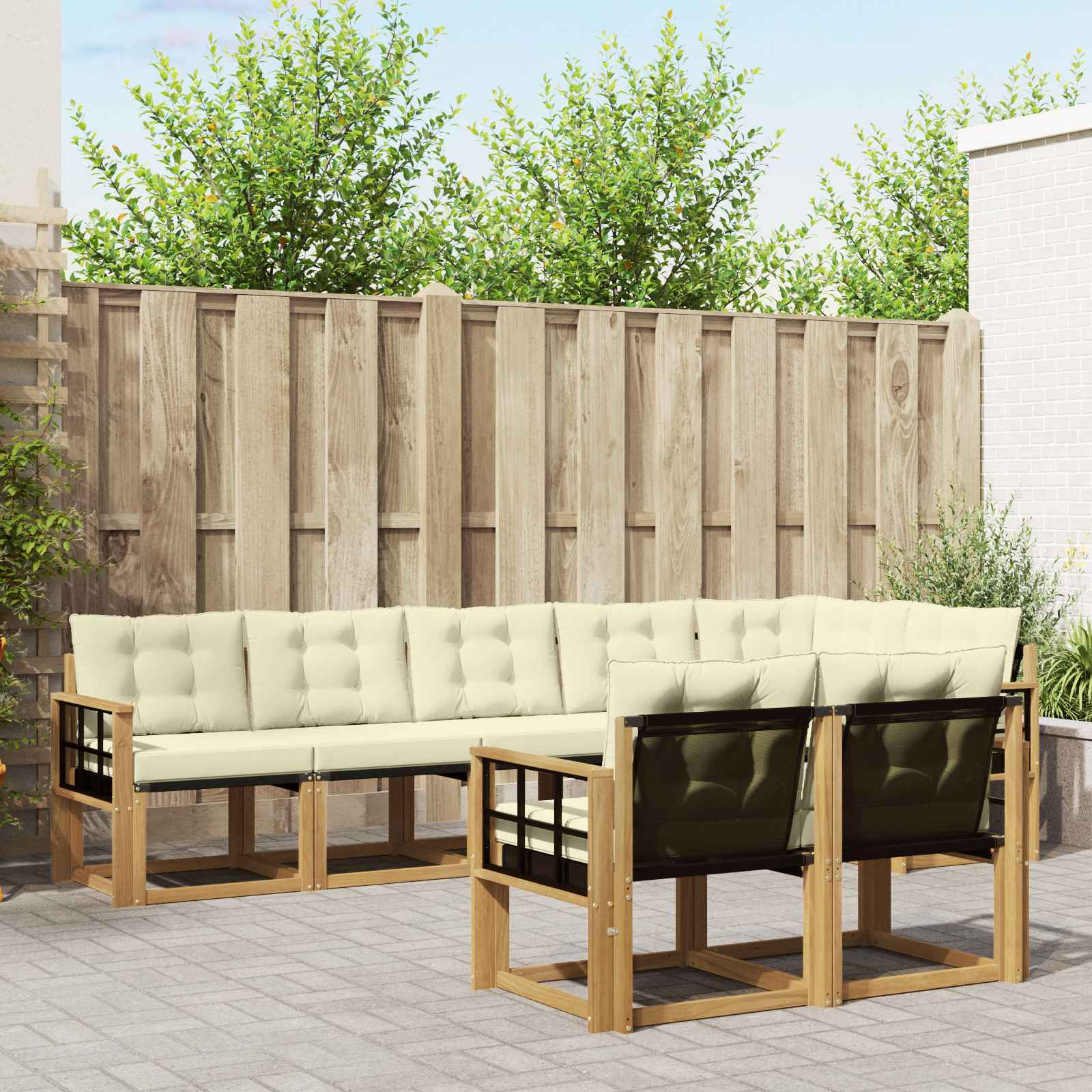 vidaXL Outdoor-Sofagarnitur mit Kissen 8 pcs Weiß und Creme