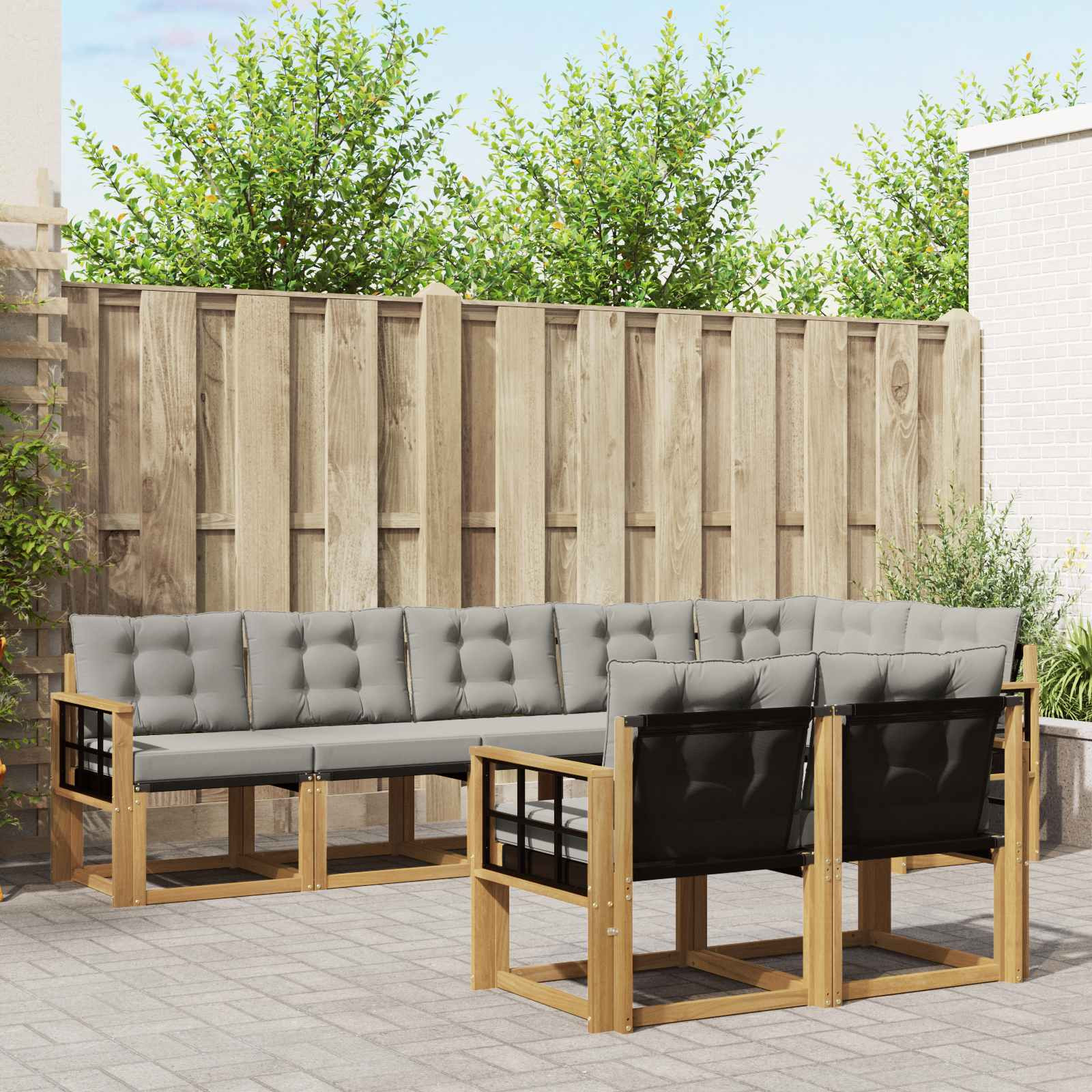 vidaXL Outdoor-Sofagarnitur mit Kissen 8 pcs Weiß und Hellgrau