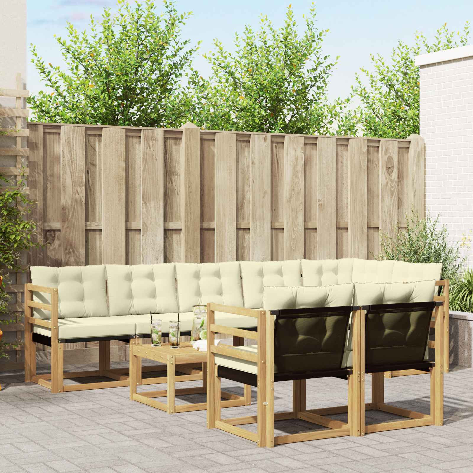 vidaXL Outdoor-Sofagarnitur mit Kissen 9 pcs Weiß und Creme