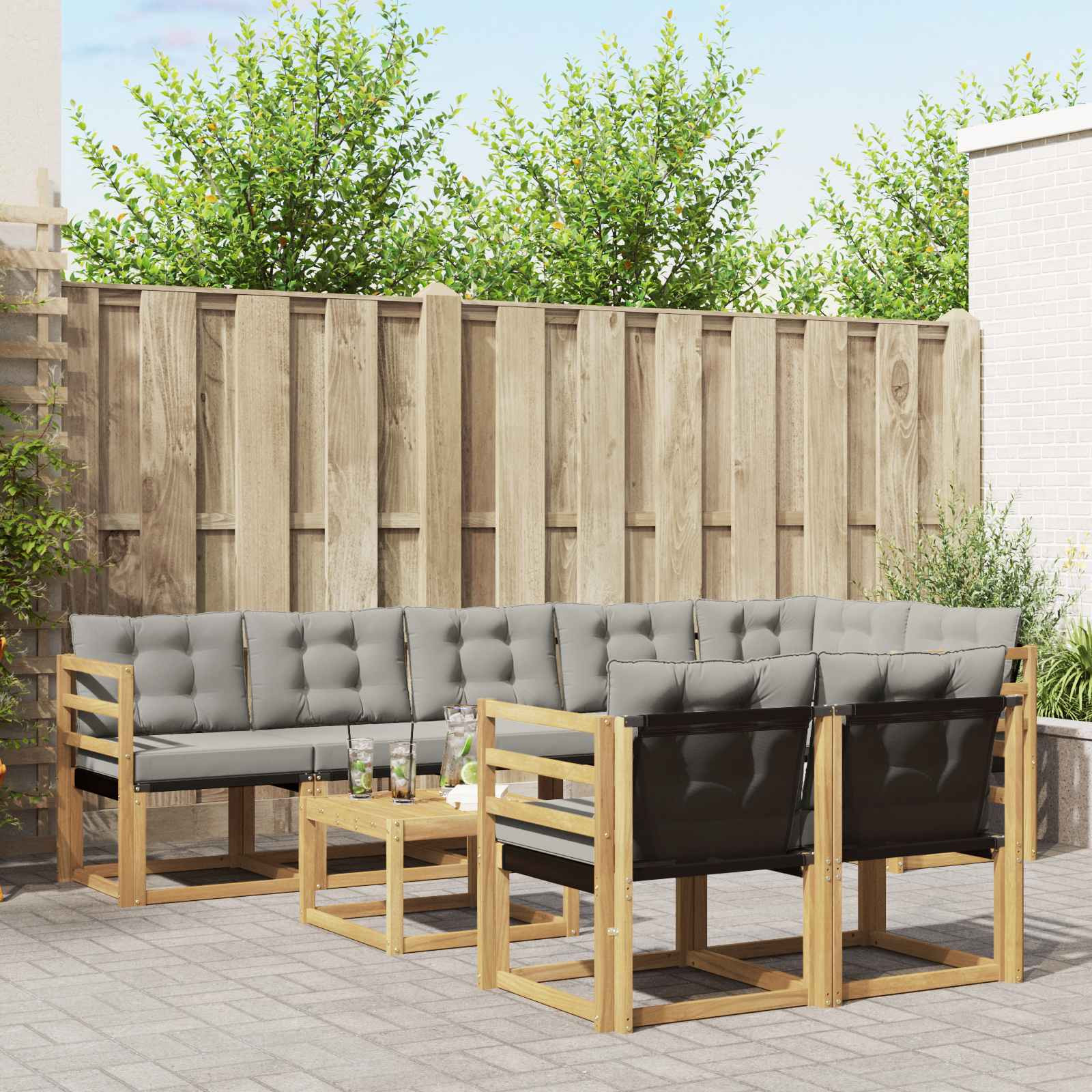 vidaXL Outdoor-Sofagarnitur mit Kissen 9 pcs Weiß und Hellgrau
