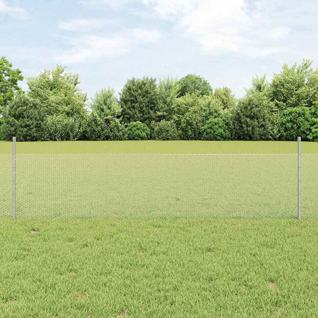 vidaXL Sechseckzaun mit Pfosten 50 x 0,5 m Verzinkter Stahl Silber
