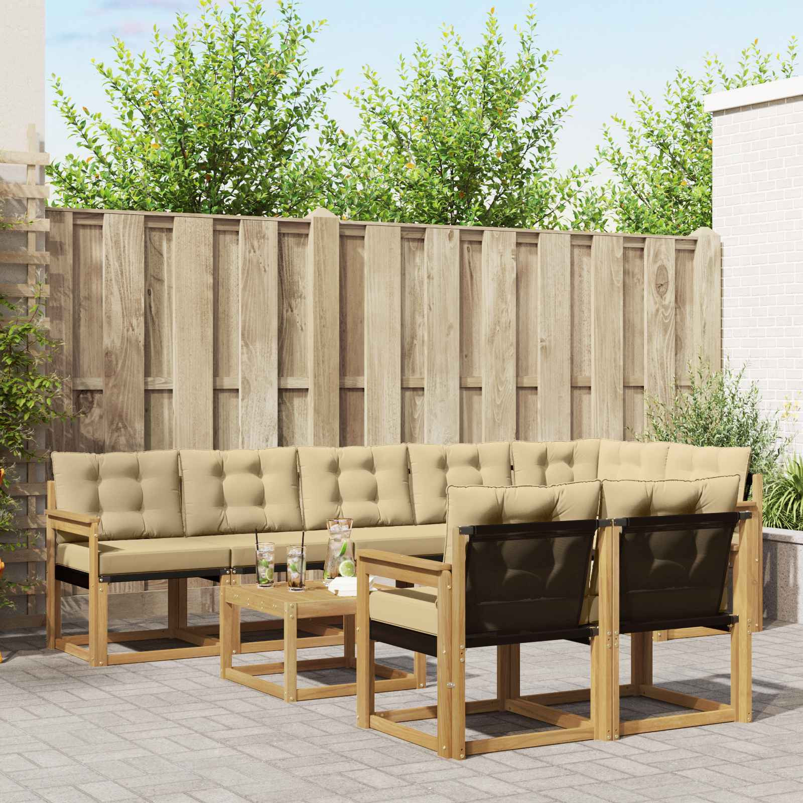 vidaXL Outdoor-Sofagarnitur mit Kissen 9 pcs Weiß und Beige