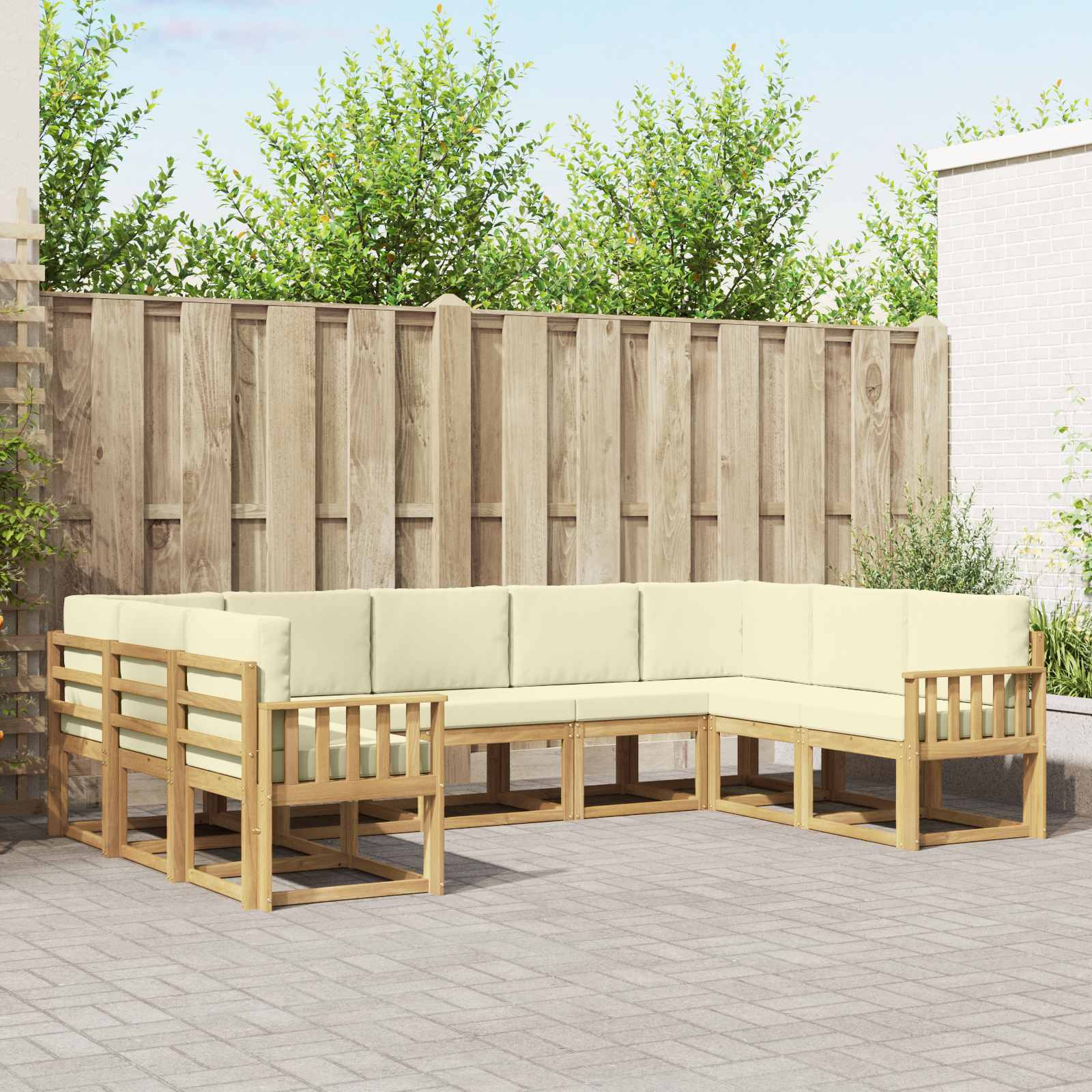vidaXL Outdoor-Sofagarnitur mit Kissen 9 pcs Weiß und Creme
