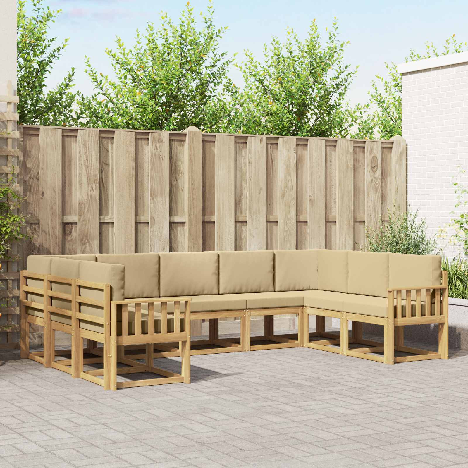 vidaXL Outdoor-Sofagarnitur mit Kissen 9 pcs Weiß und Beige