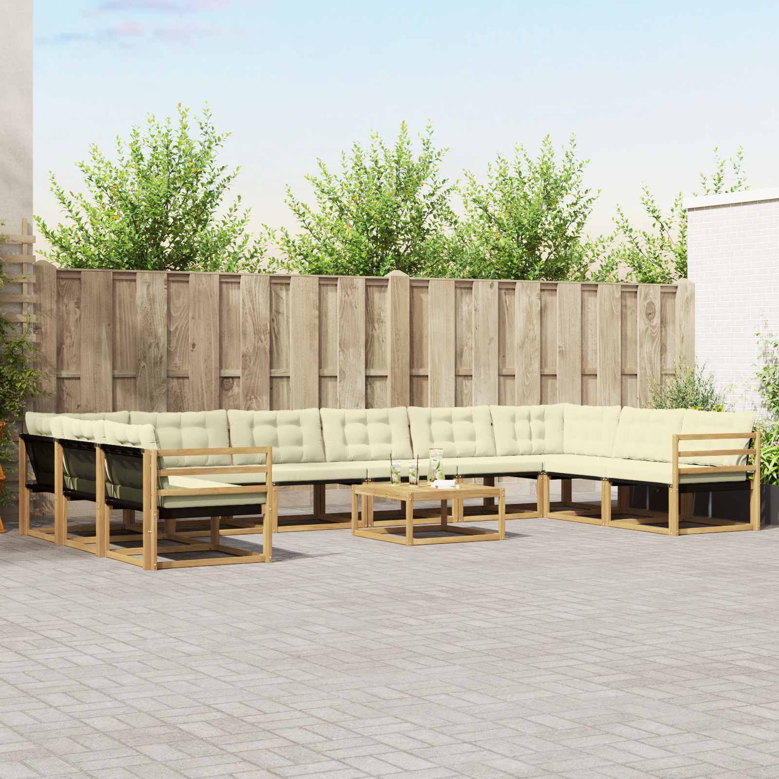 vidaXL Outdoor-Sofagarnitur 11 Stk. Weiß und Creme