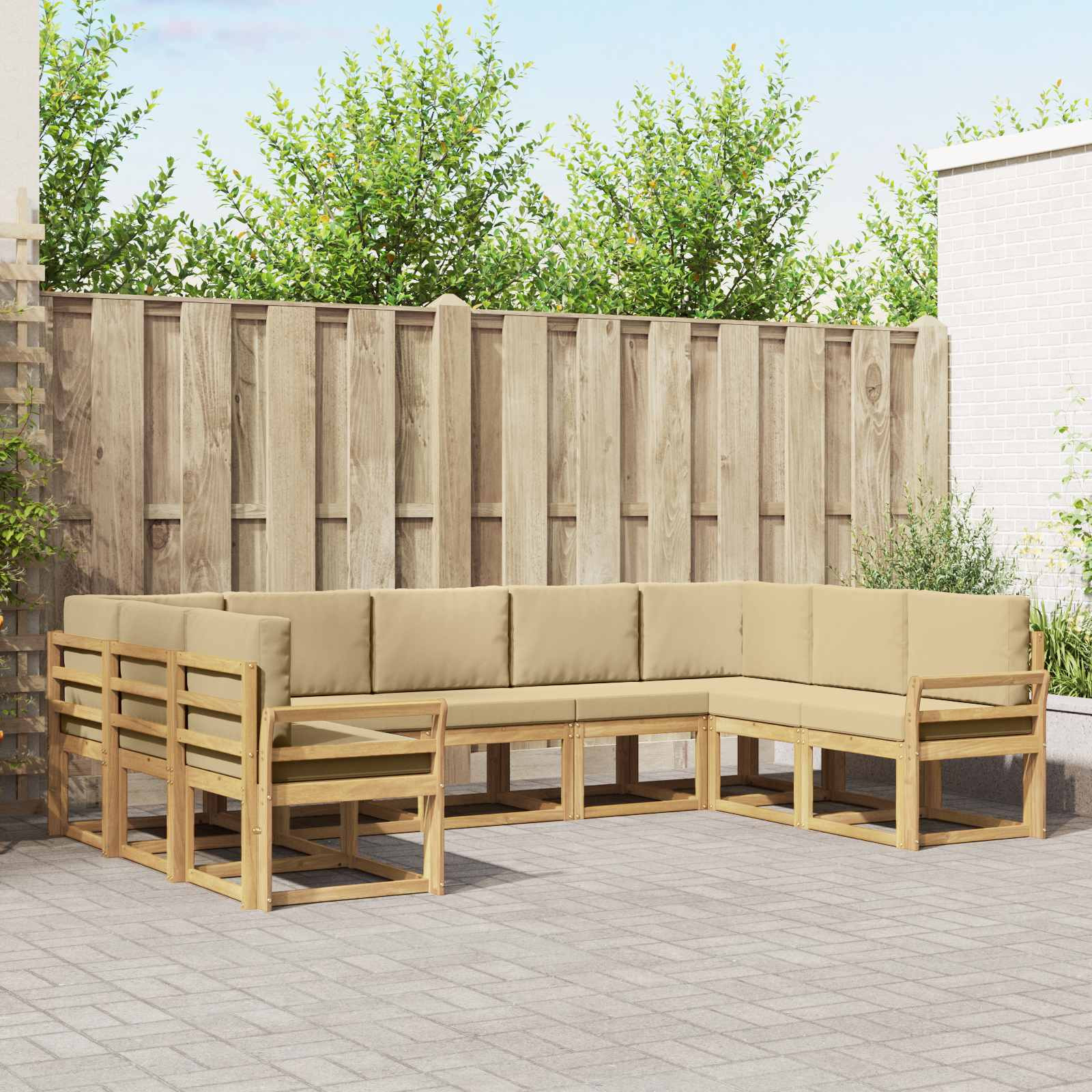 vidaXL Outdoor-Sofagarnitur mit Kissen 9 pcs Weiß und Beige