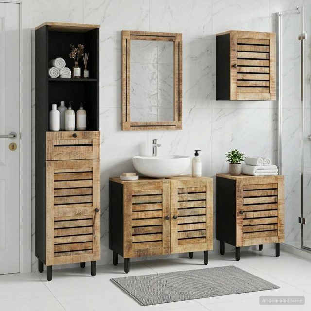 vidaXL Badezimmerschrank-Set 5 Stk. Natur 38 x 33 x 160 cm