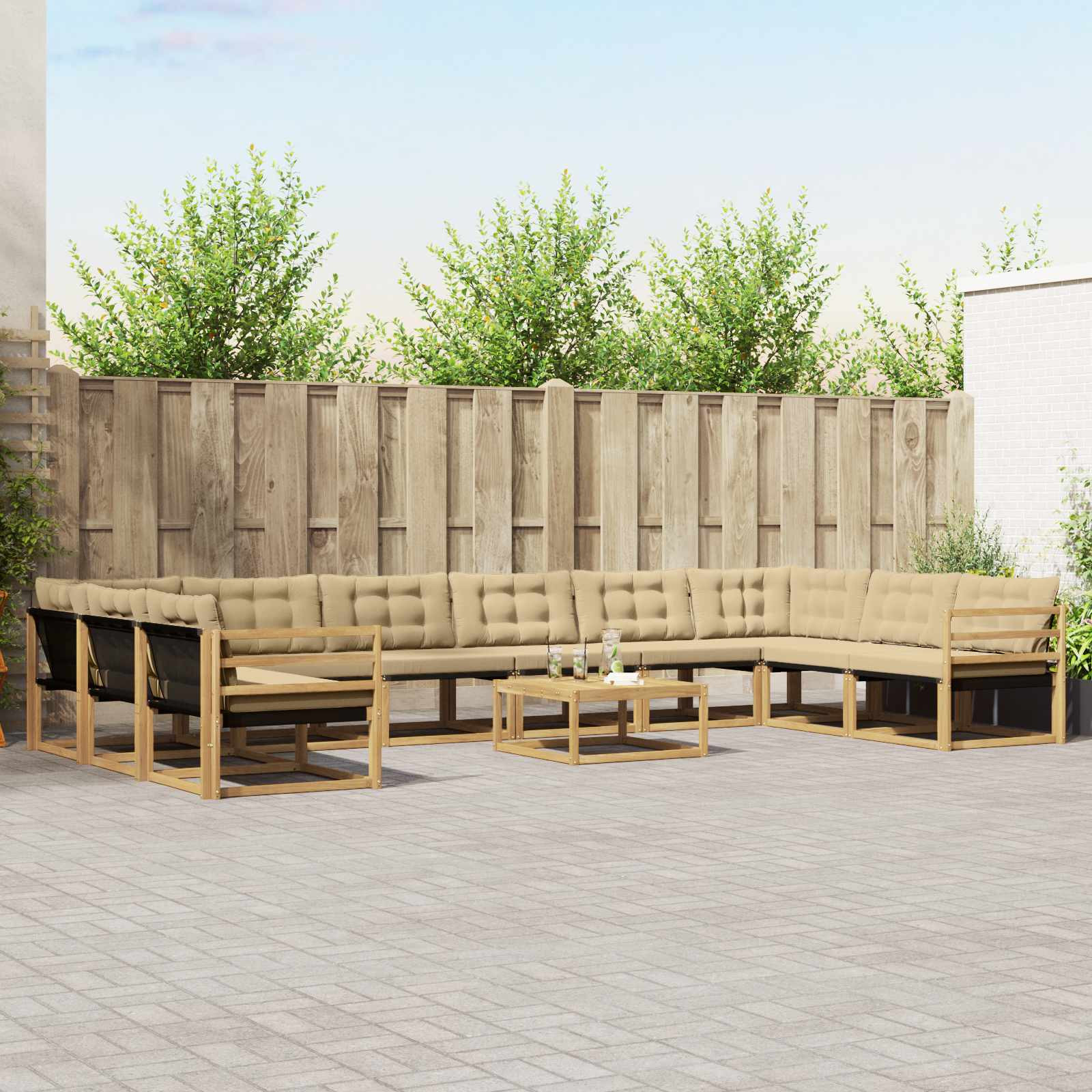 vidaXL Outdoor-Sofagarnitur 11 Stk. Weiß und Beige