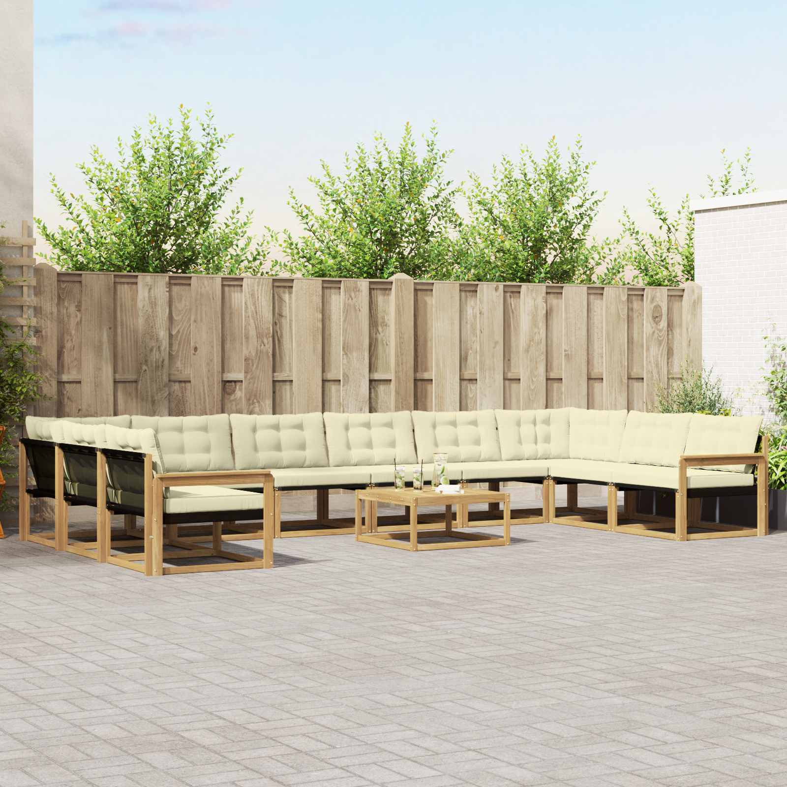 vidaXL Outdoor-Sofagarnitur 11 Stk. Weiß und Creme