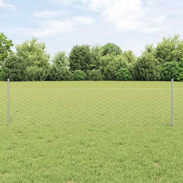 vidaXL Sechseckzaun mit Pfosten 50 x 0,5 m Verzinkter Stahl Silber
