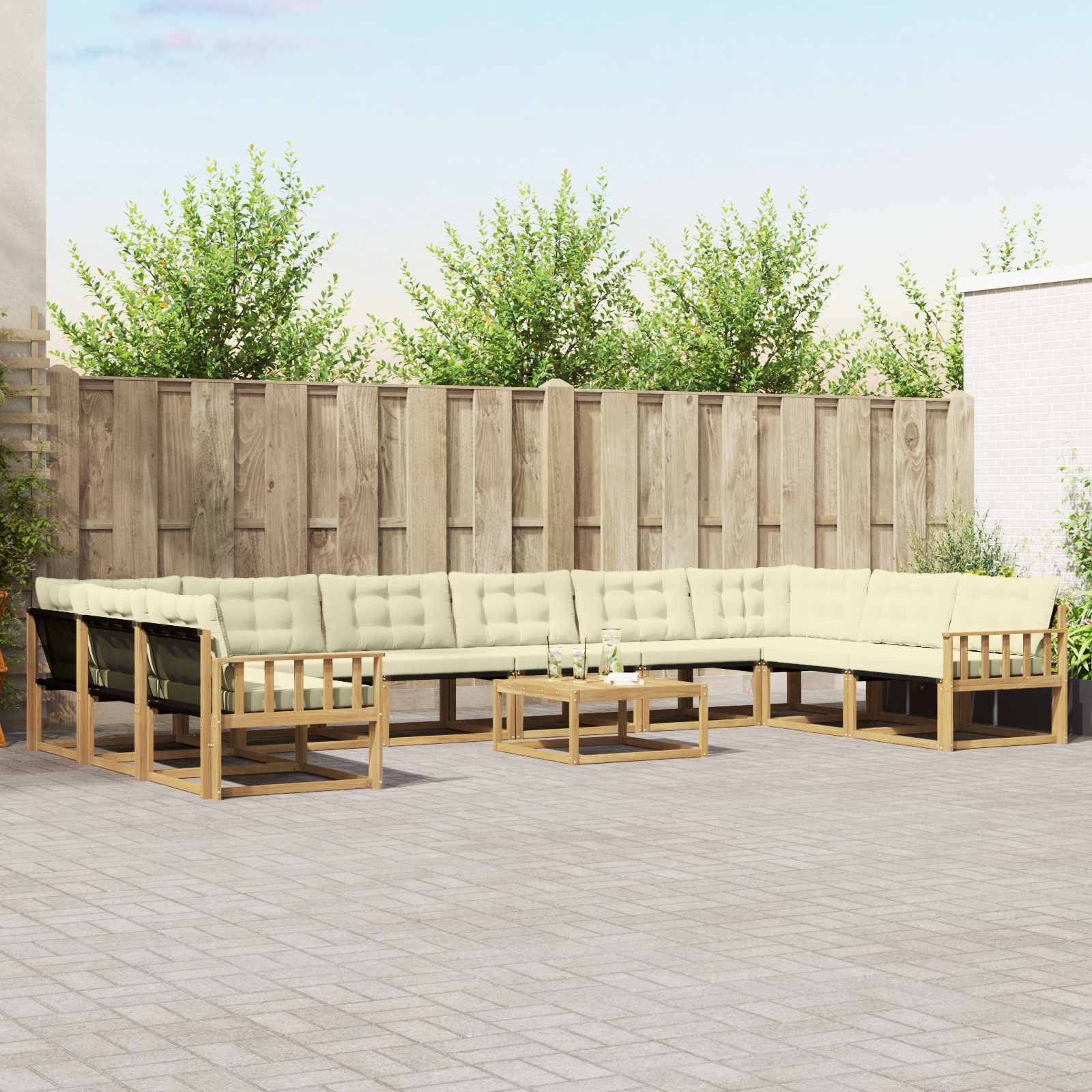 vidaXL Outdoor-Sofagarnitur 11 Stk. Weiß und Creme