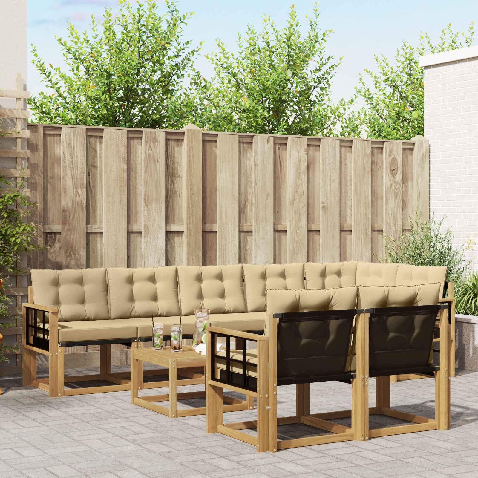 vidaXL Outdoor-Sofagarnitur mit Kissen 9 pcs Weiß und Beige