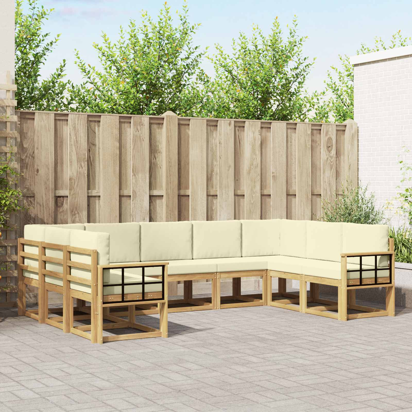 vidaXL Outdoor-Sofagarnitur mit Kissen 9 pcs Weiß und Creme