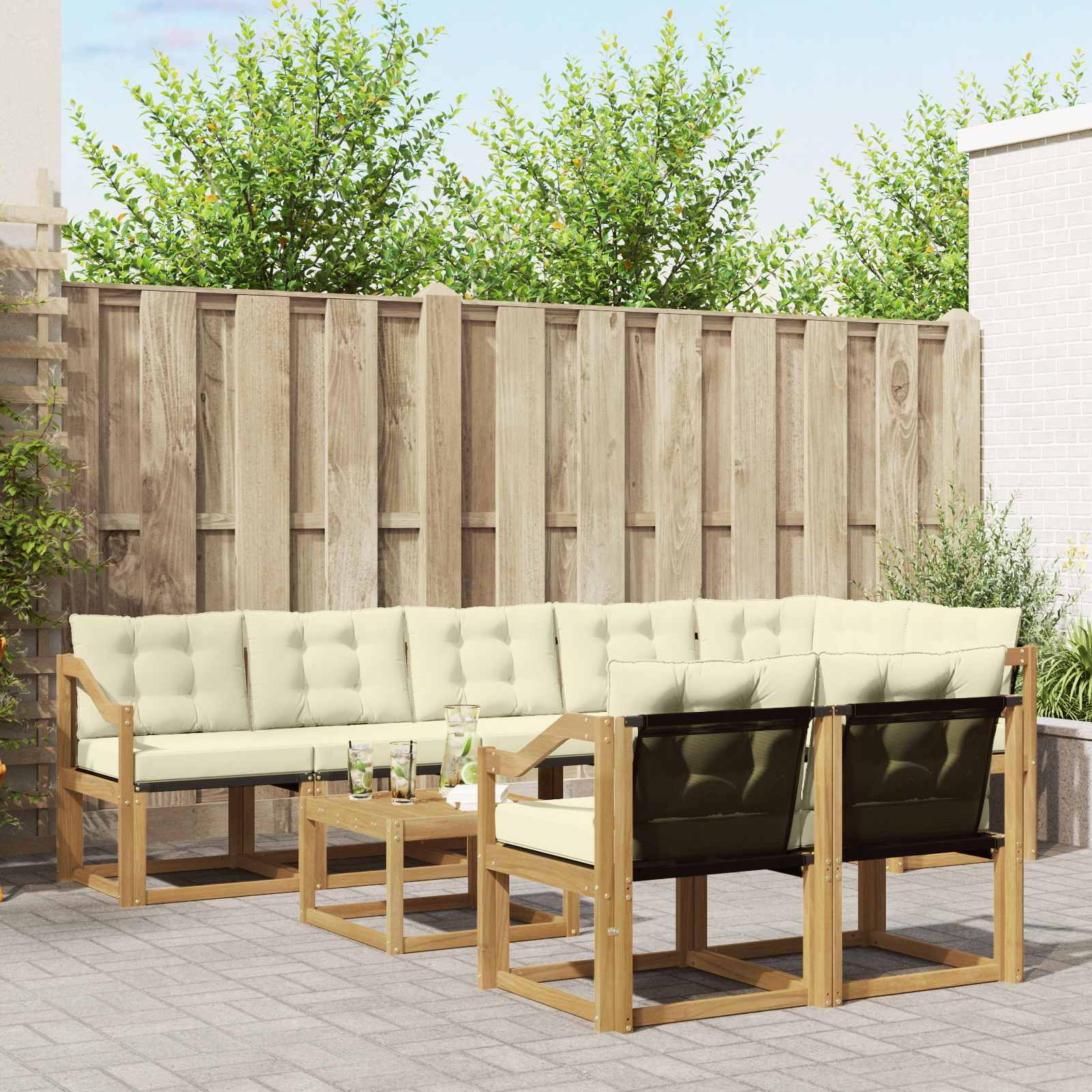 vidaXL Outdoor-Sofagarnitur mit Kissen 9 pcs Weiß und Creme