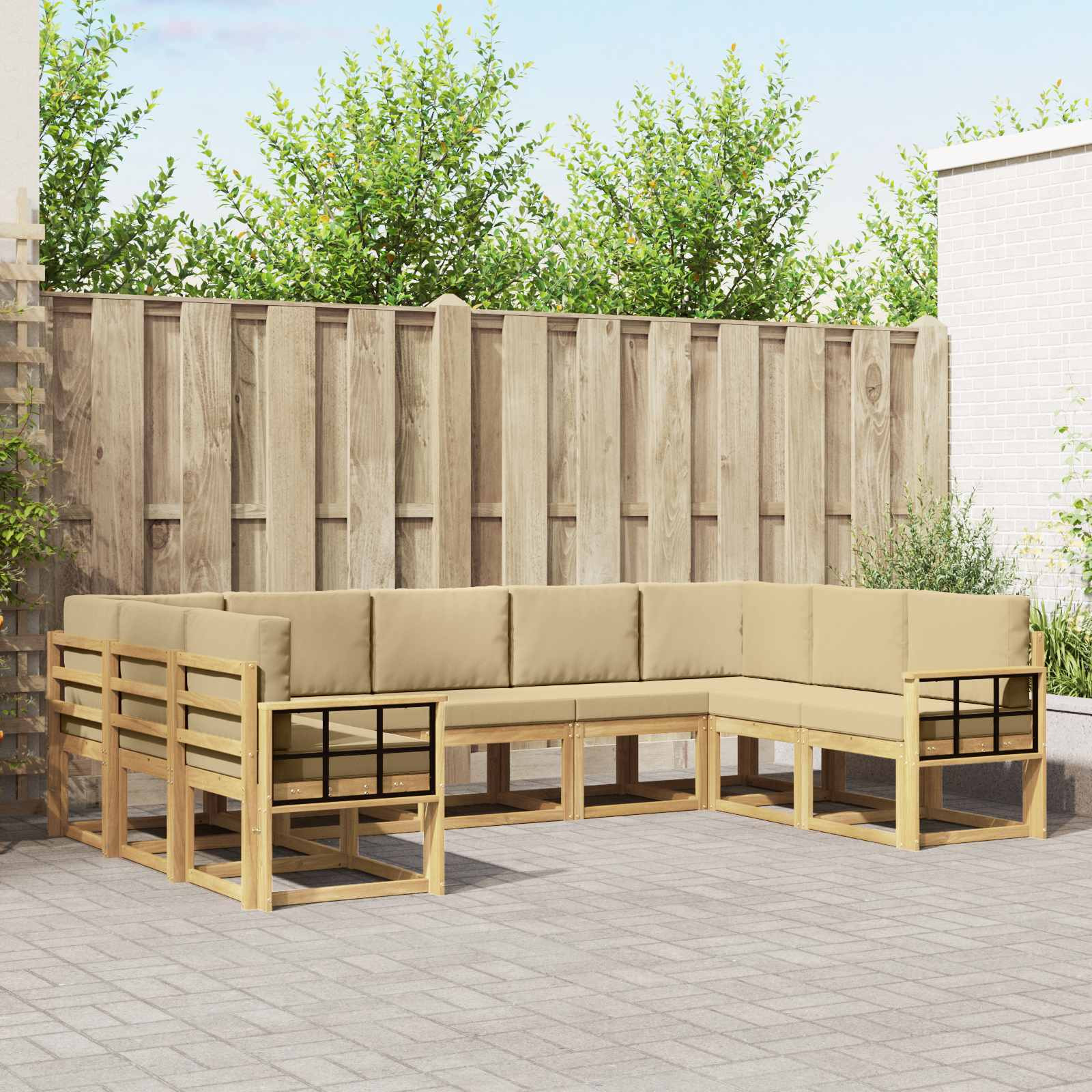 vidaXL Outdoor-Sofagarnitur mit Kissen 9 pcs Weiß und Beige