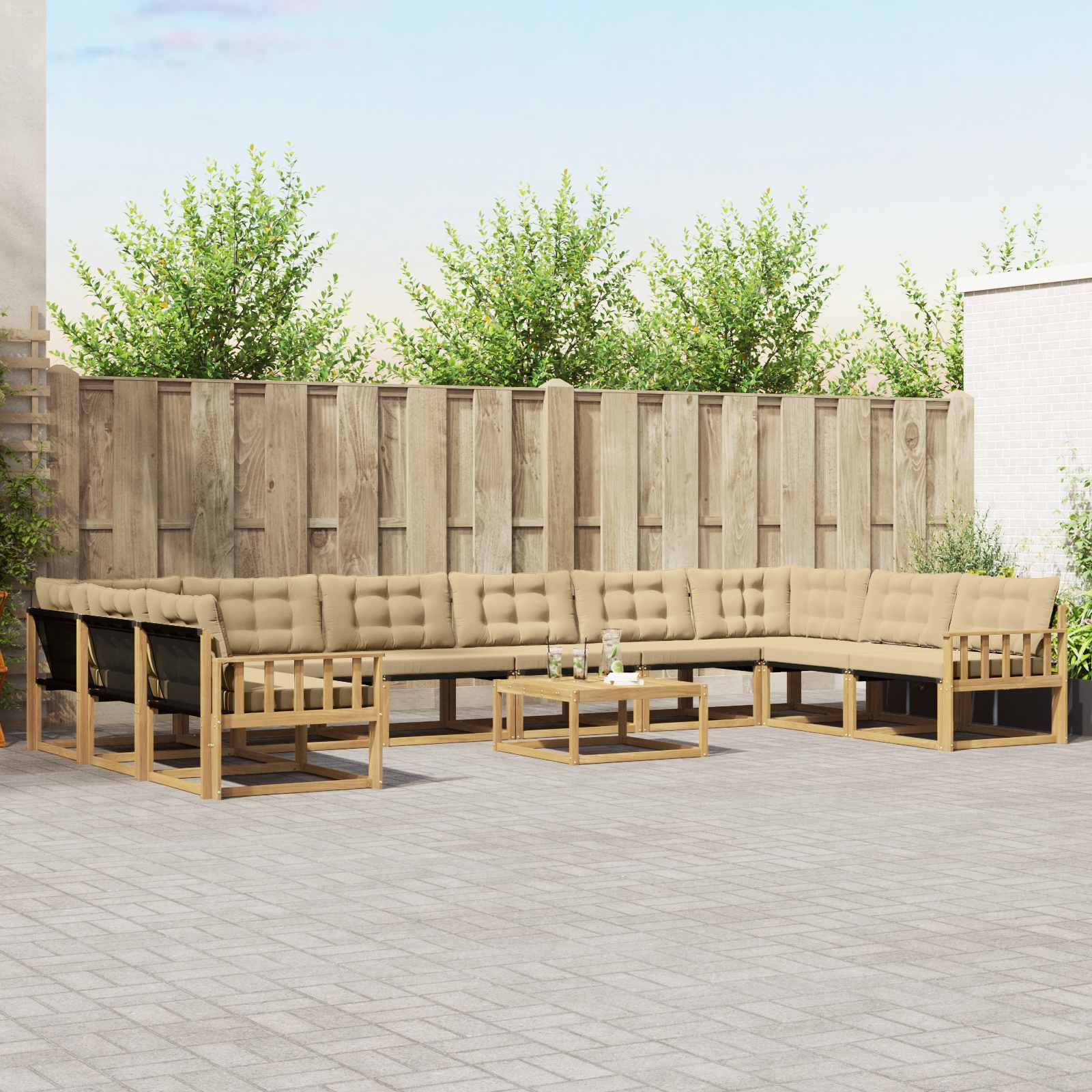 vidaXL Outdoor-Sofagarnitur 11 Stk. Weiß und Beige